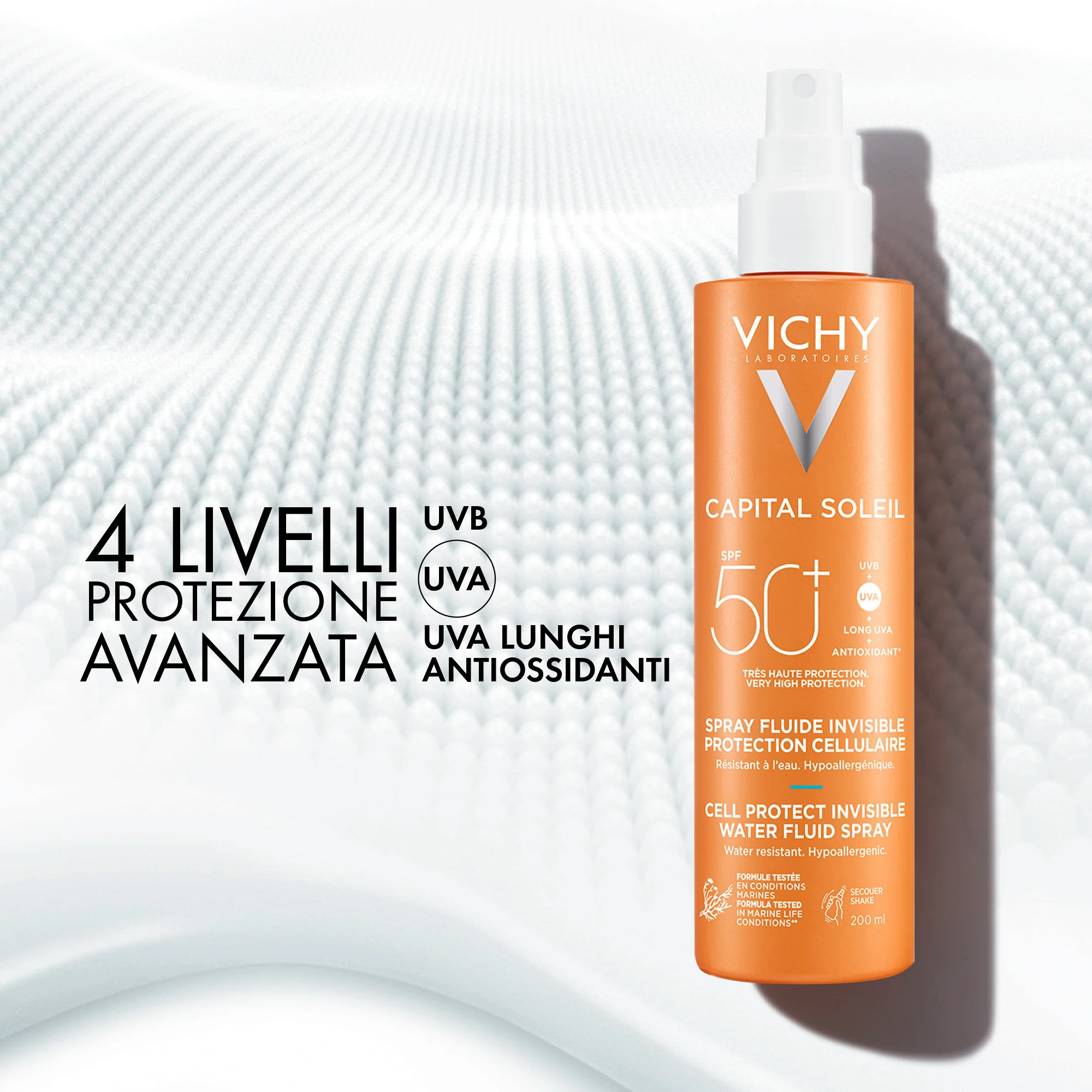 Vichy Capital Soleil Cell Protect SPF50+, 200 Ml Protezione solare ultra leggera