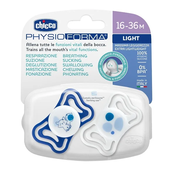 Chicco Succhietto Light Blu Silicone 16-36M 2 Pezzi