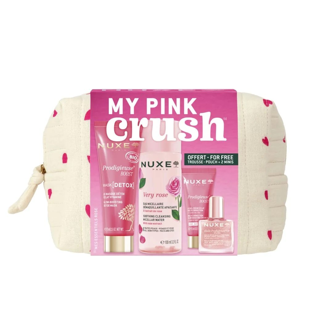 Nuxe Trousse My Pink Crush Pochette Acqua Micellare 100ml + Maschera Detox 75ml + Crema Gel 15ml + Huile Or Florale 10ml