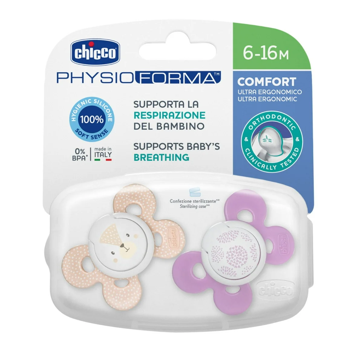 Chicco Succhietto Comfort Girl Silicone 2 Pezzi 6-16 mesi
