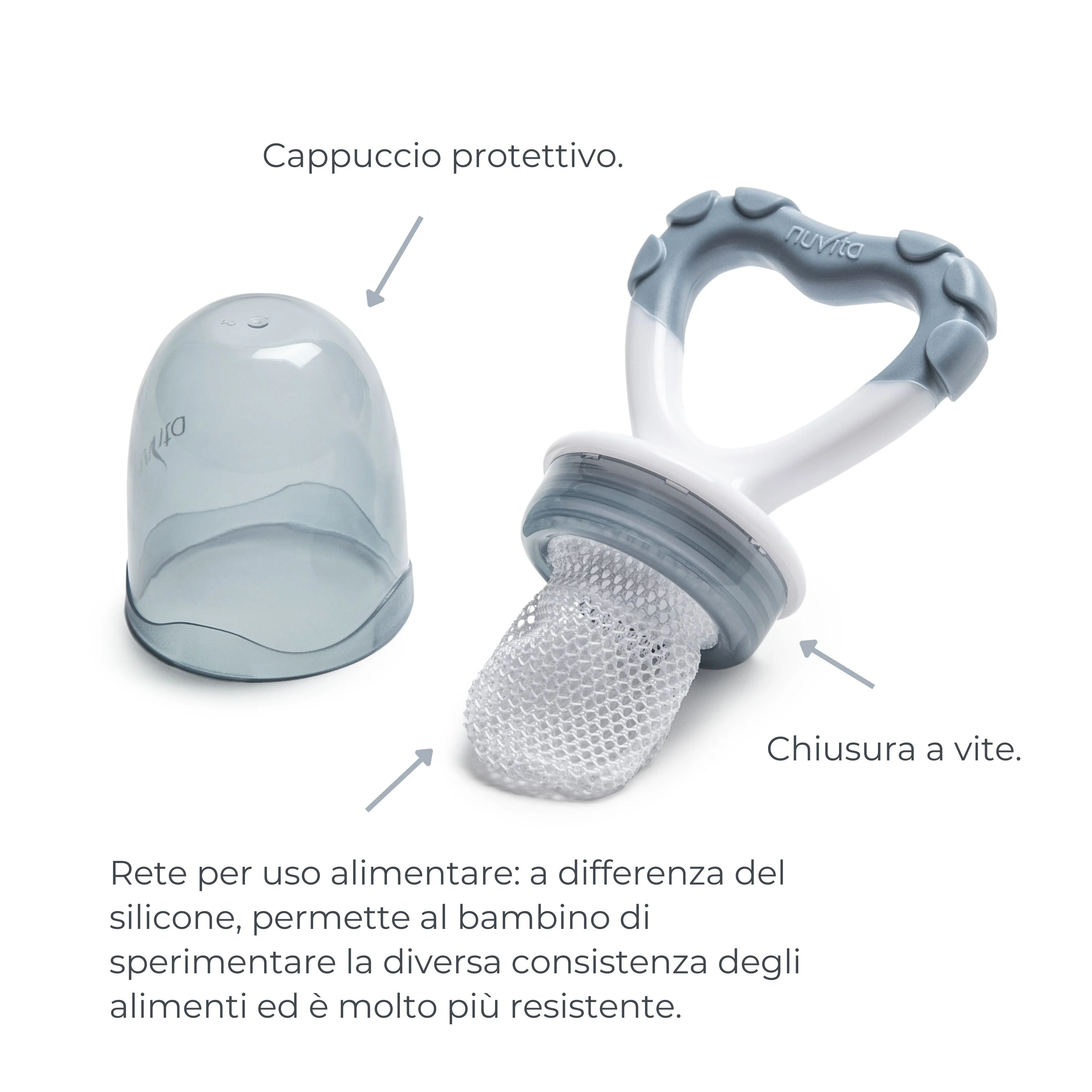 Nuvita Flavorillo YUM&GUM Mangiafrutta e Massaggiagengive 2 In 1 Sage Green Dai 6 Mesi