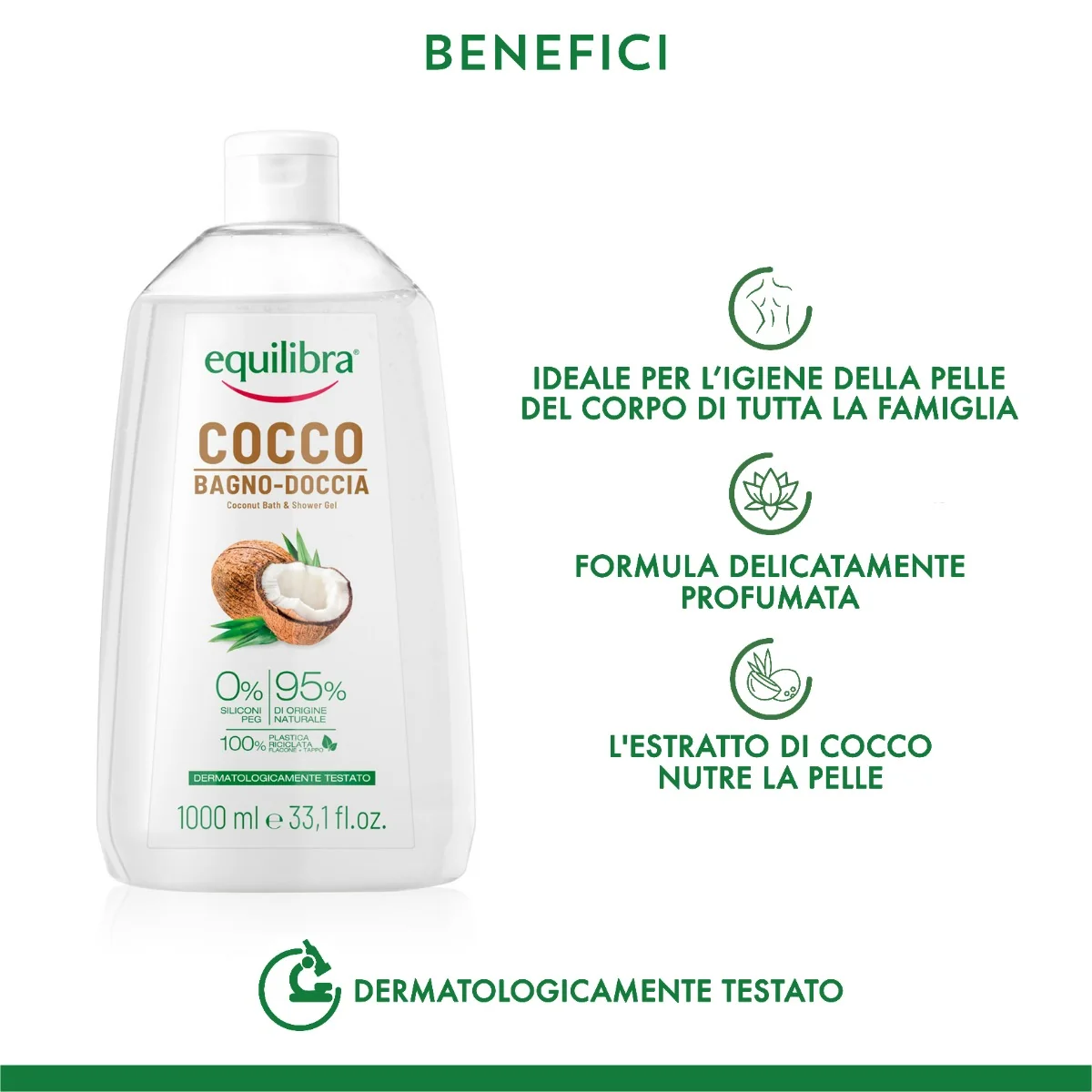 Equilibra Cocco Bagno Doccia 1L Dermatologicamente Testato