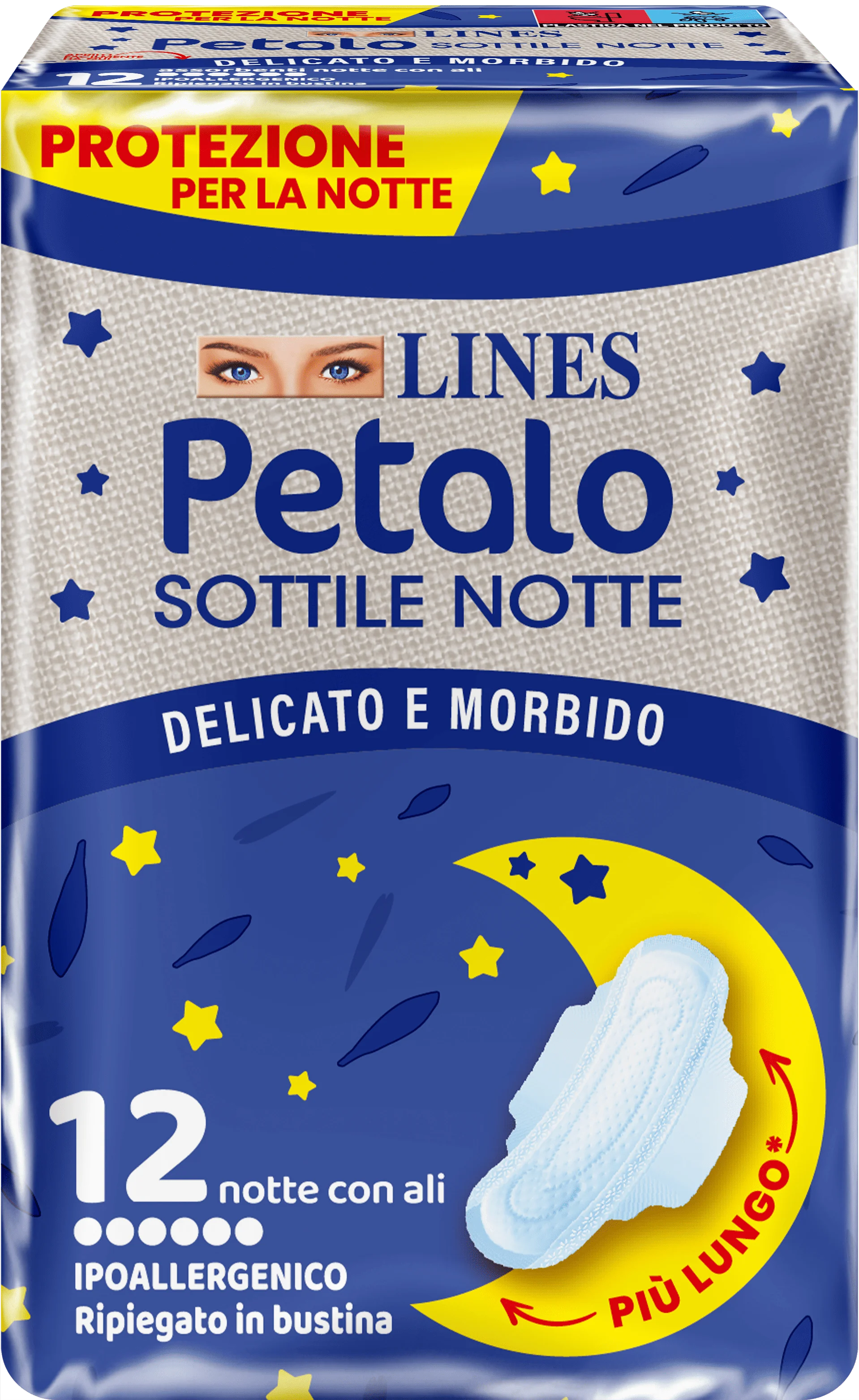 Lines Petalo Soft Sottile Notte Con Ali Ipoallergenico 12 Pezzi