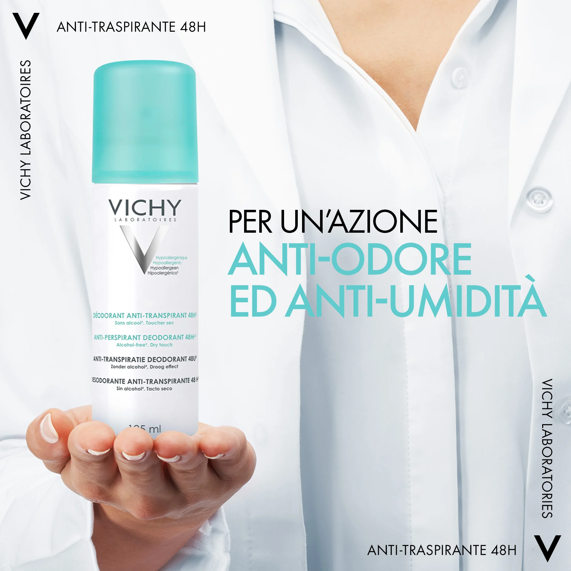 Vichy Deodorante Antitraspirante 48H, 125 Ml Per tutti i tipi di pelle