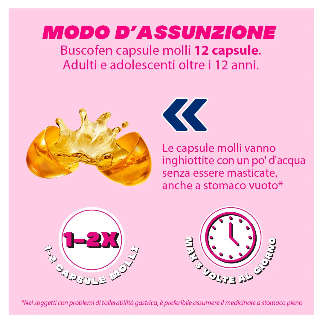 Buscofen 200 mg Ibuprofene 12 Capsule Molli Analgesico