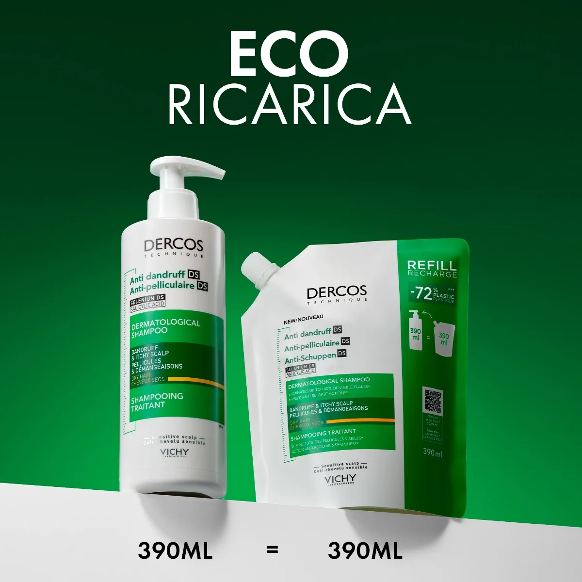 Vichy Dercos Technique Shampoo Anti Forfora Ds Secchi Refill 390 Ml Shampoo Anti-Forfora