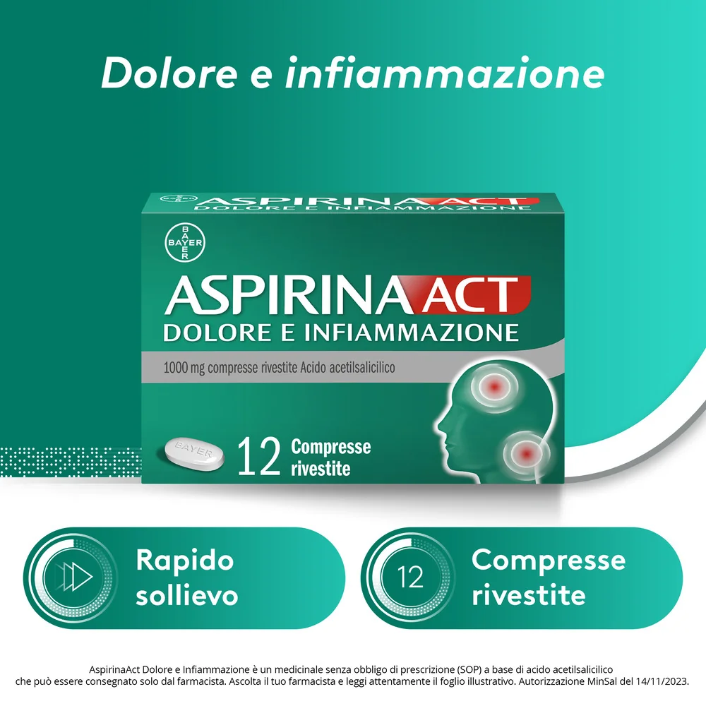 AspirinaAct Dolore e Infiammazione 12 Compresse Antidolorifico
