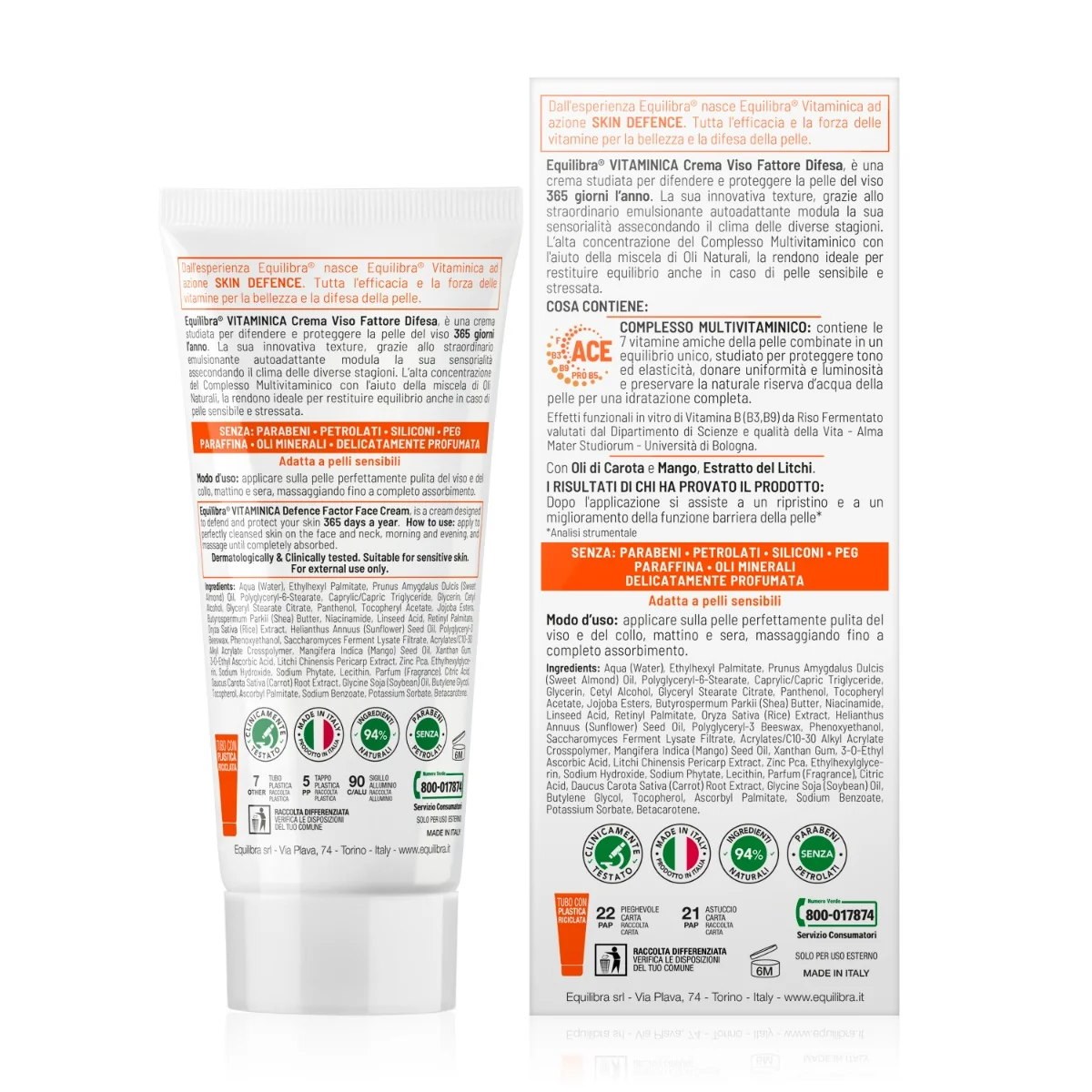 Equilibra Viso Vitaminica Crema Viso Fattore Difesa 75 Ml Difesa della Cute