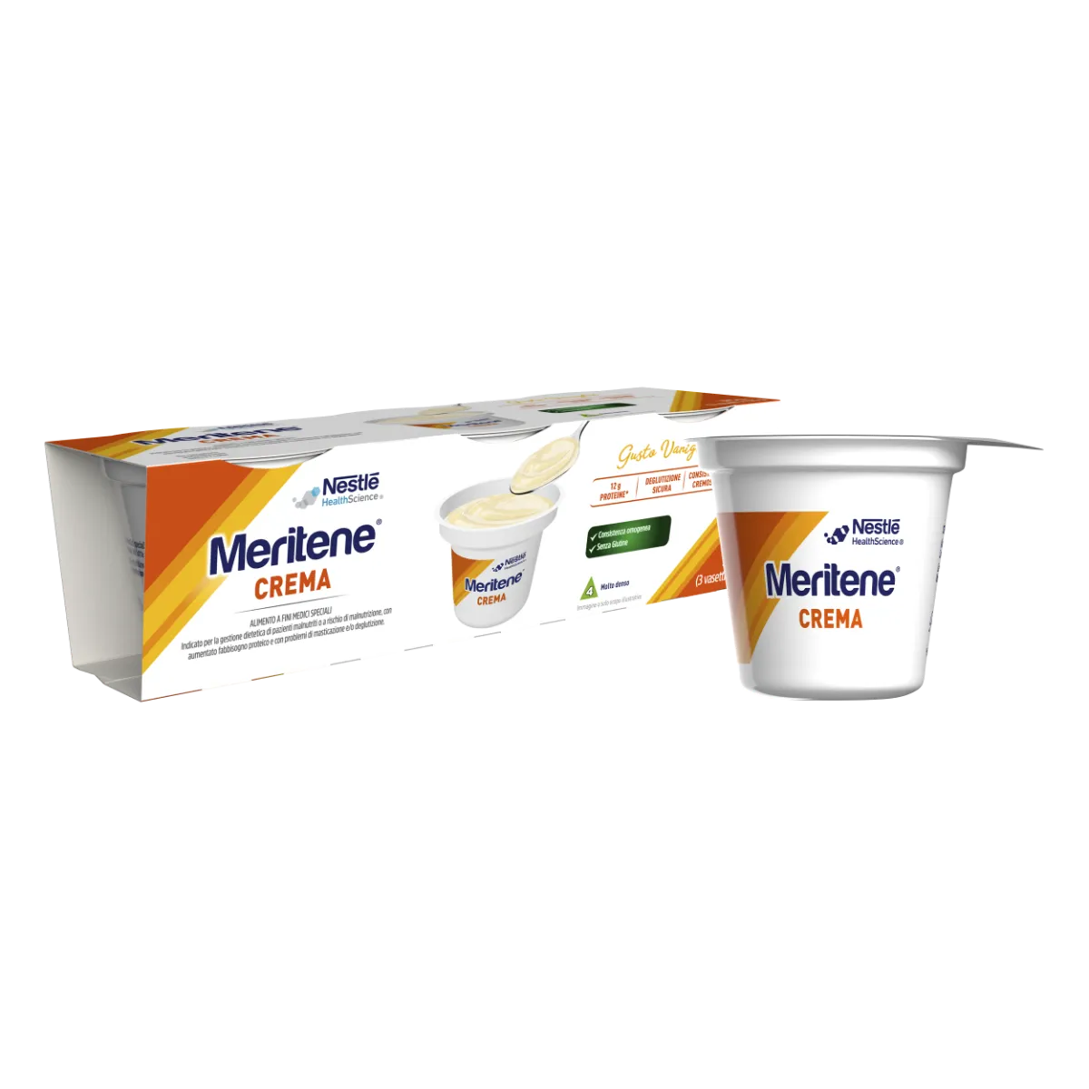Meritene Forza e Vitalità  Crema Vaniglia Dessert Iperproteico Ipercalorico 3x125 g Crema ipercalorica