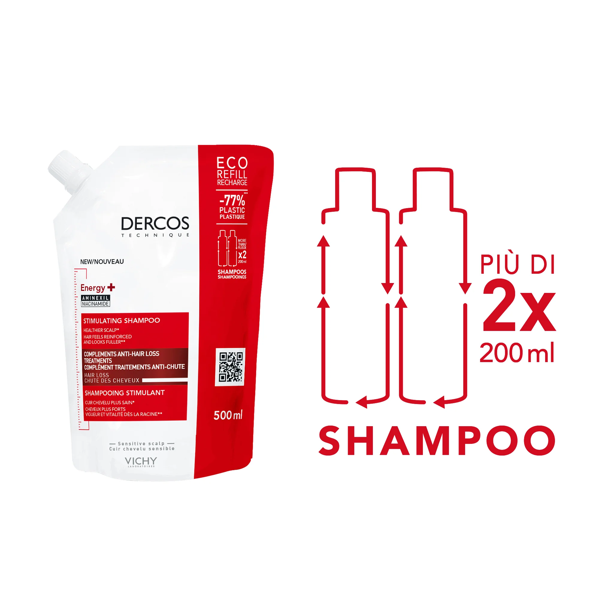 Vichy Dercos Shampoo Energy+ Eco-Ricarica 500 Ml Energizzante e rinforzante