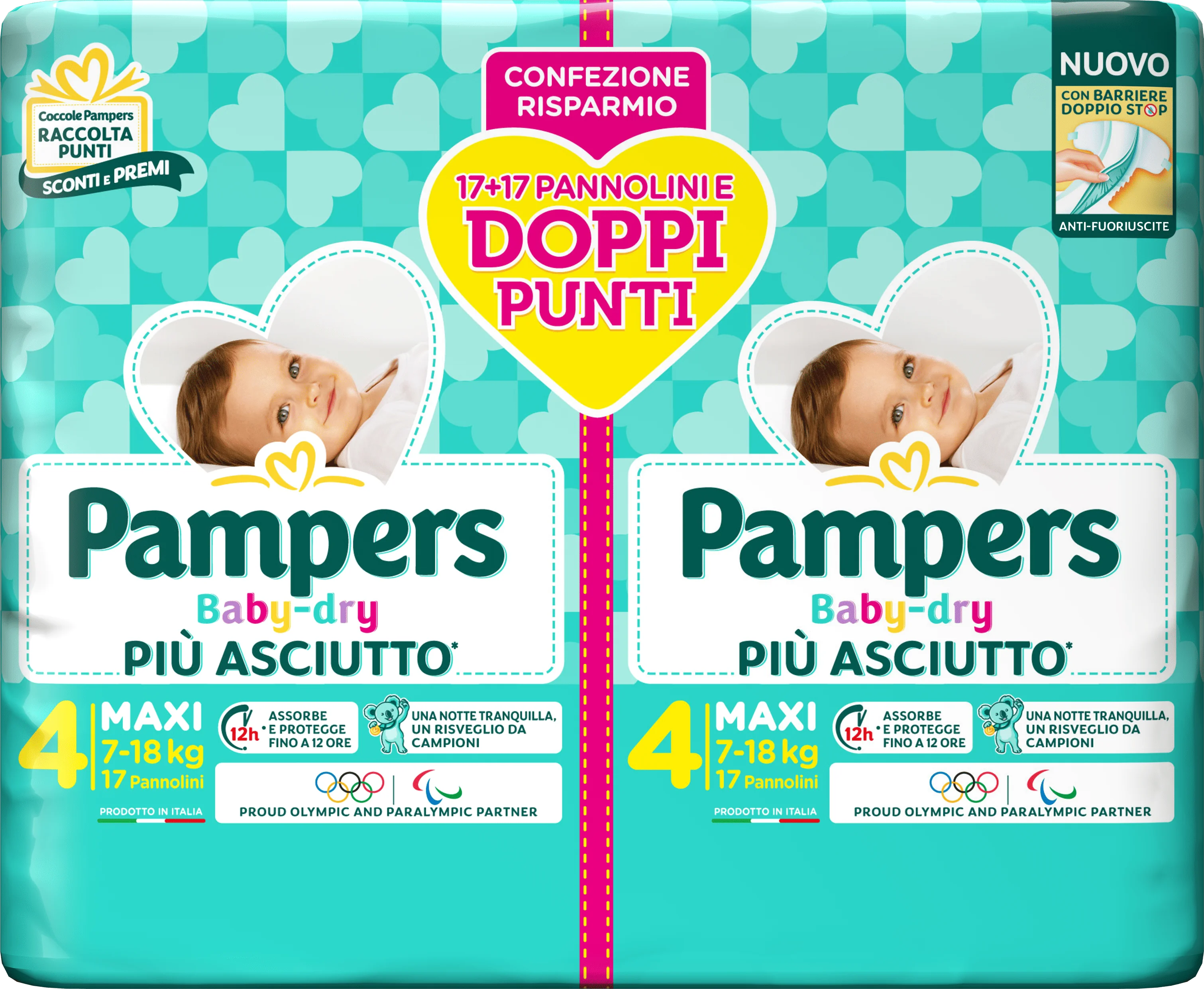 Pampers Baby Dry Pannolino Duo Downcount Maxi 34 Pezzi Taglia 4 (7-18 kg)