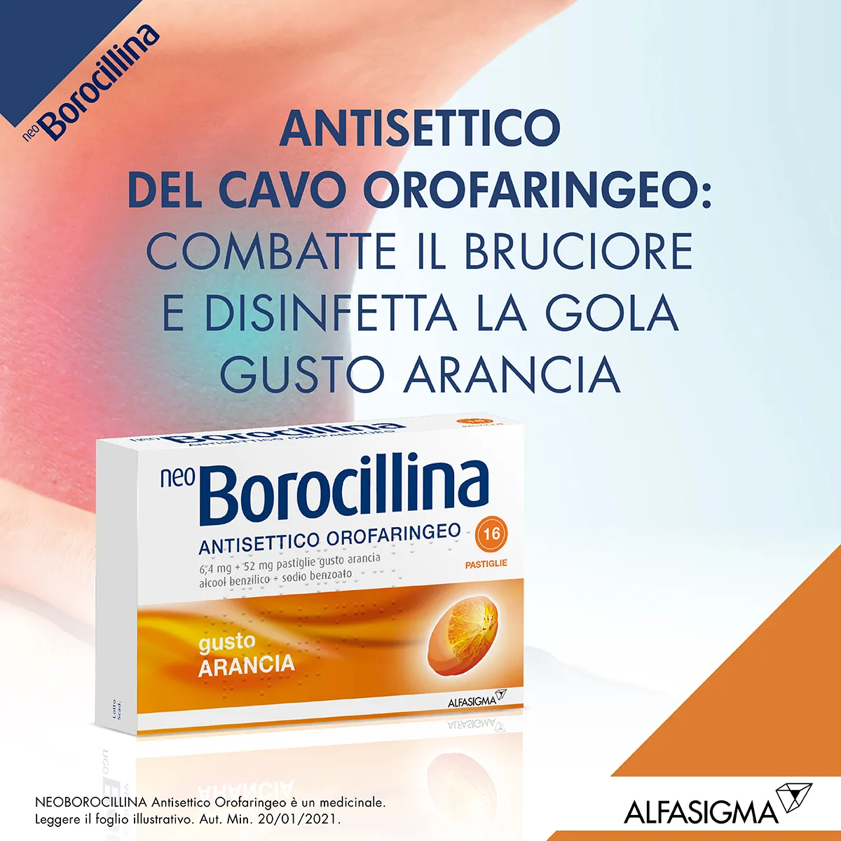 Neo Borocillina Antisettico Orofaringeo 6,4mg + 52mg Arancia 16 Pastiglie 