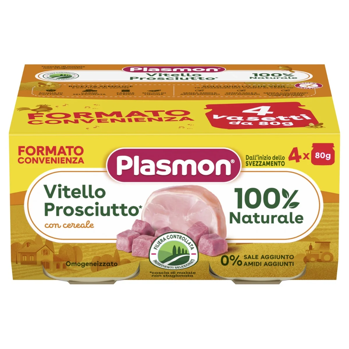 Plasmon Omogeneizzato Vitello - Prosciutto 4 x 80 g Alimento per bambini