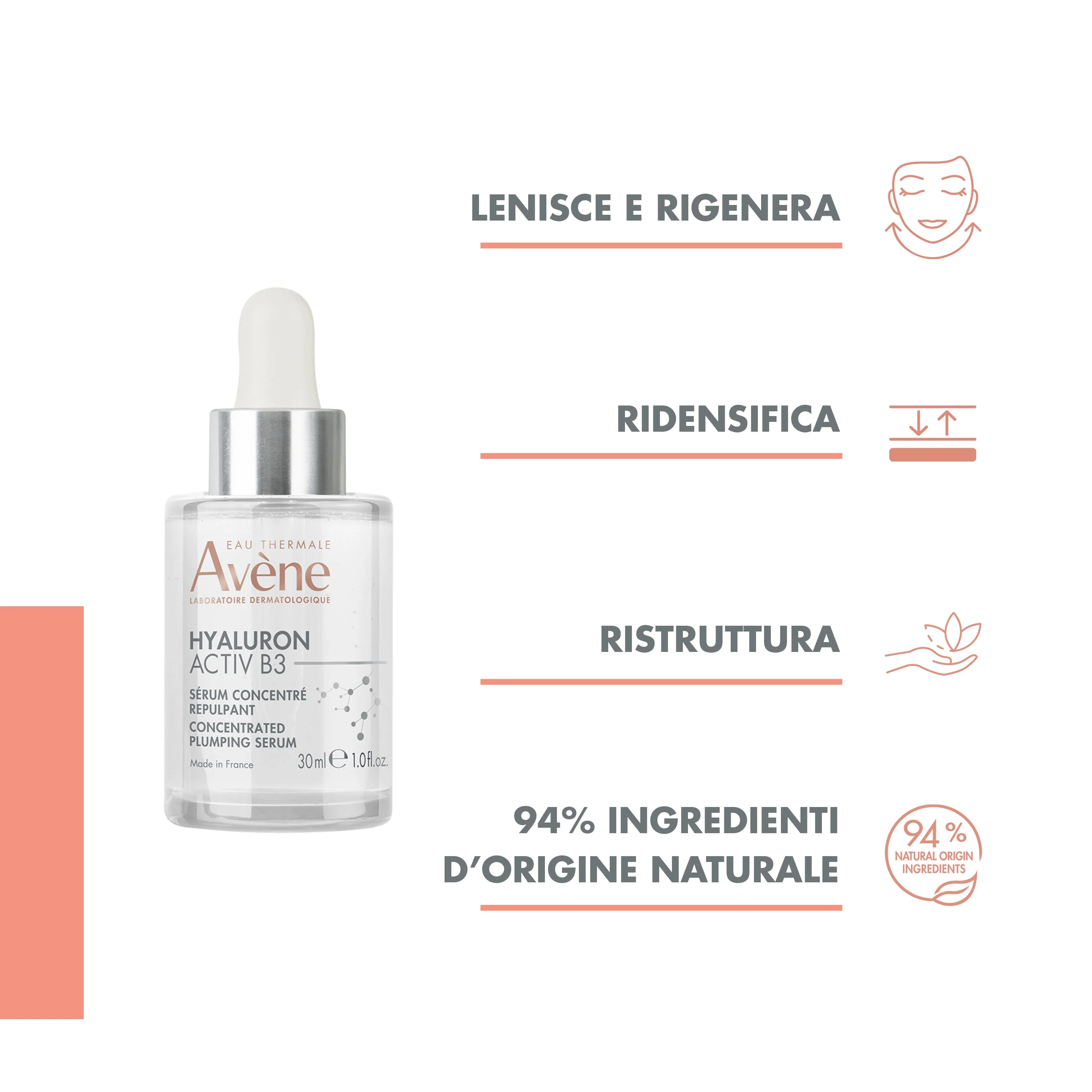 Eau Thermale Avène Hyaluron Activ B3 Siero Concentrato Rimpolpante 30 ml Anti-Età