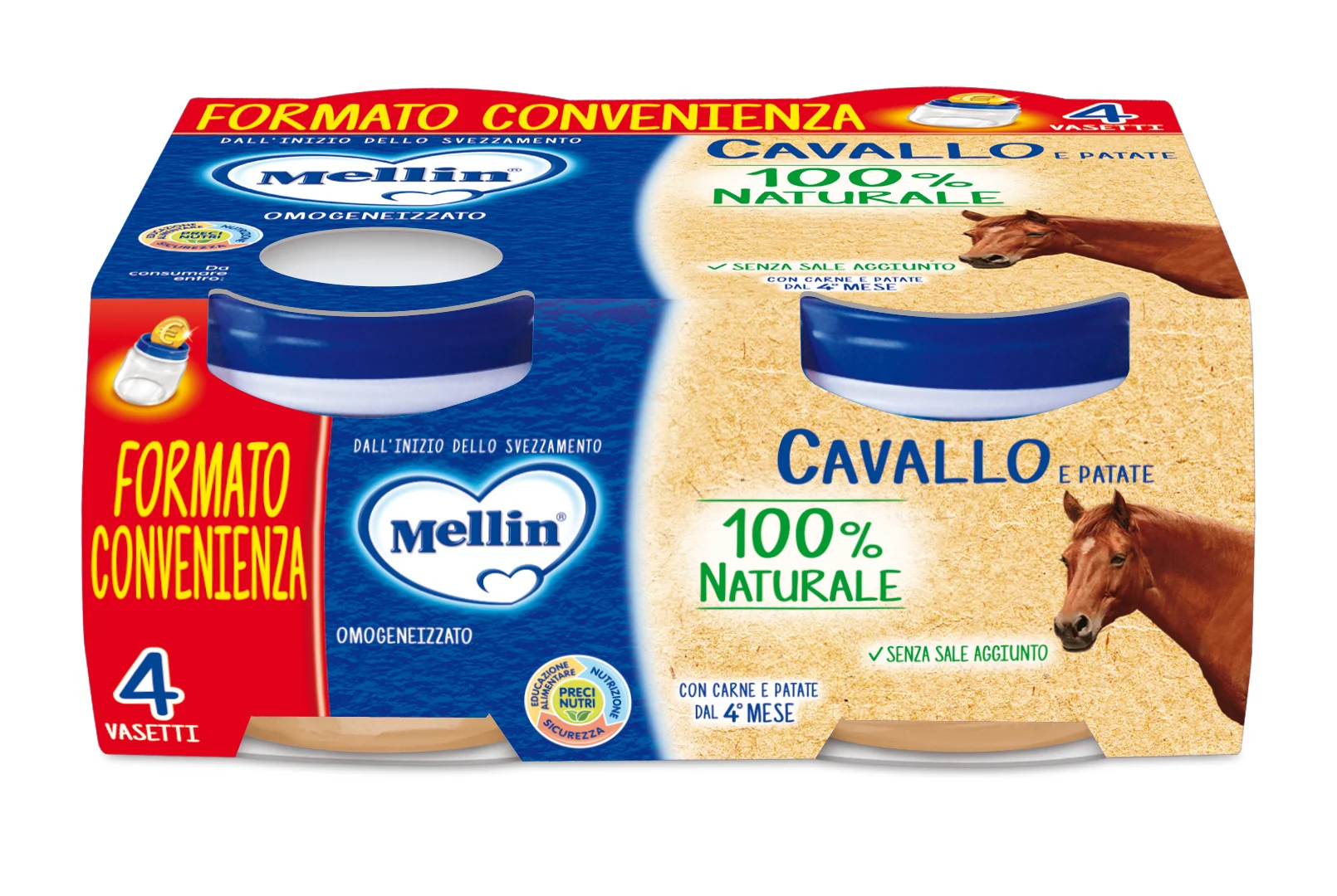 Mellin OMOGENEIZZATO Cavallo 4X80G Alimento per Infanzia