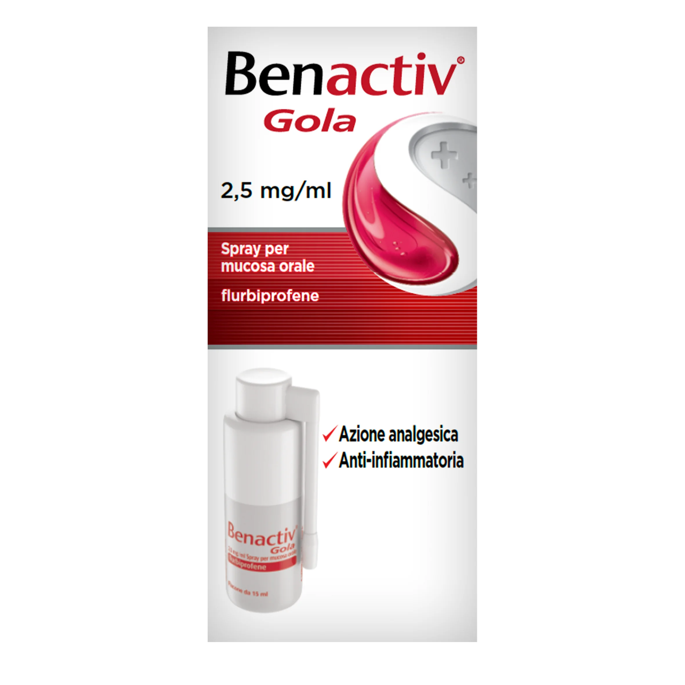 Benactiv Gola Spray Per Mucosa Orale 2,5 mg/ml Flurbiprofene 15 ml Flurbiprofene