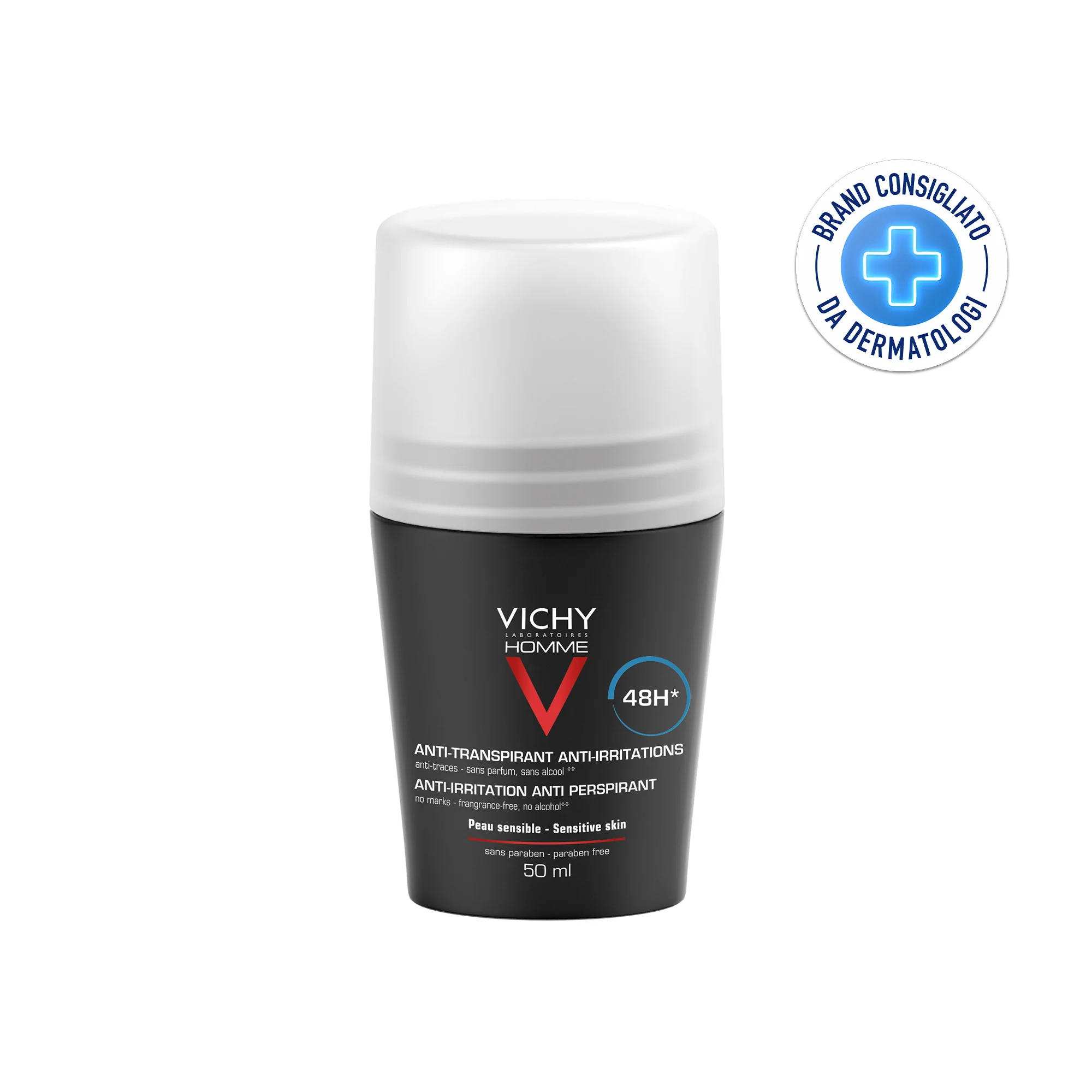 Vichy Homme Deodorante Roll-On 48h Pelle Sensibile 50 ml antitraspirante controllo estremo
