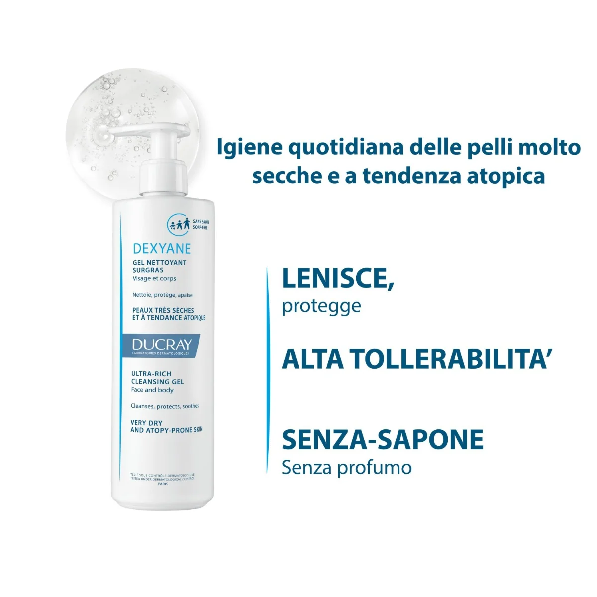 Ducray Dexyane Gel 400 ml Detergente Surgras Pelle Atopica Viso e Corpo