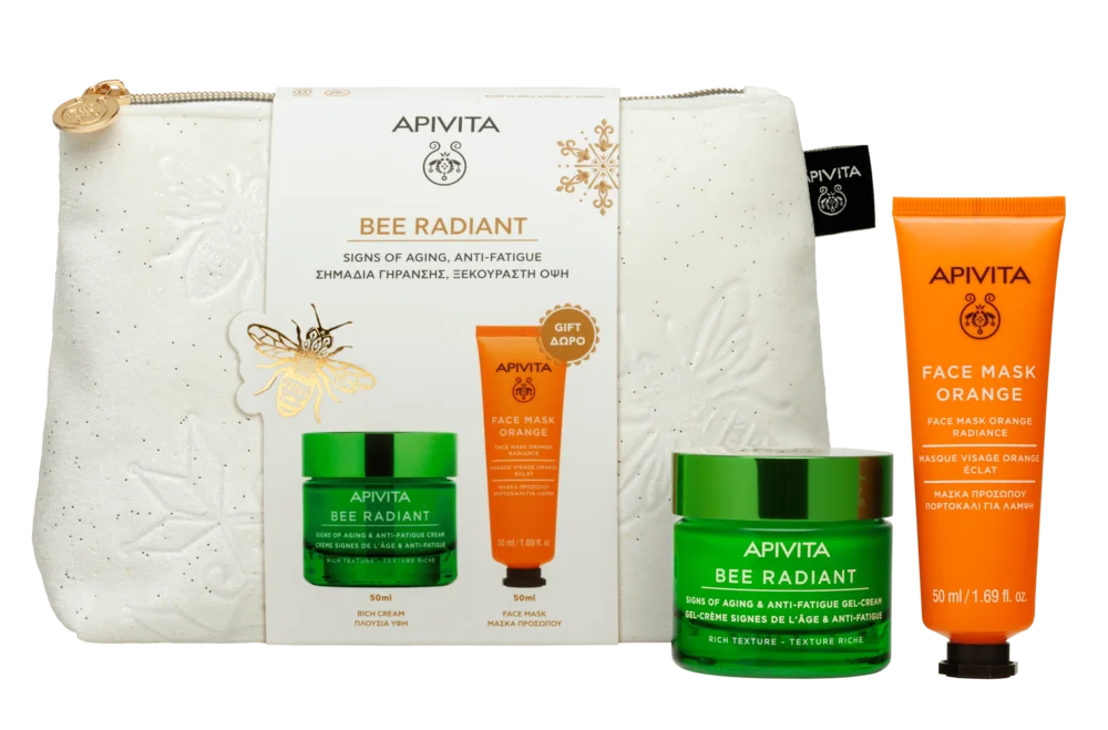 Apivita Bee Radiant Cofanetto 2025 Crema Segni dell'età e Anti-Fatica - Texture Ricca + Maschera Illuminante