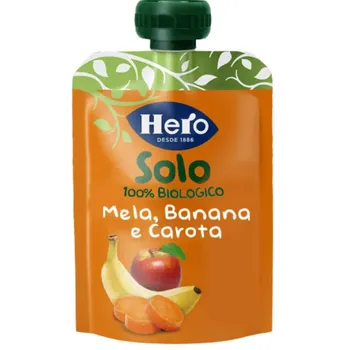 Hero Solo Frutta Frullata 100% Bio Mela Banana Carota 100 g Pappa per Svezzamento