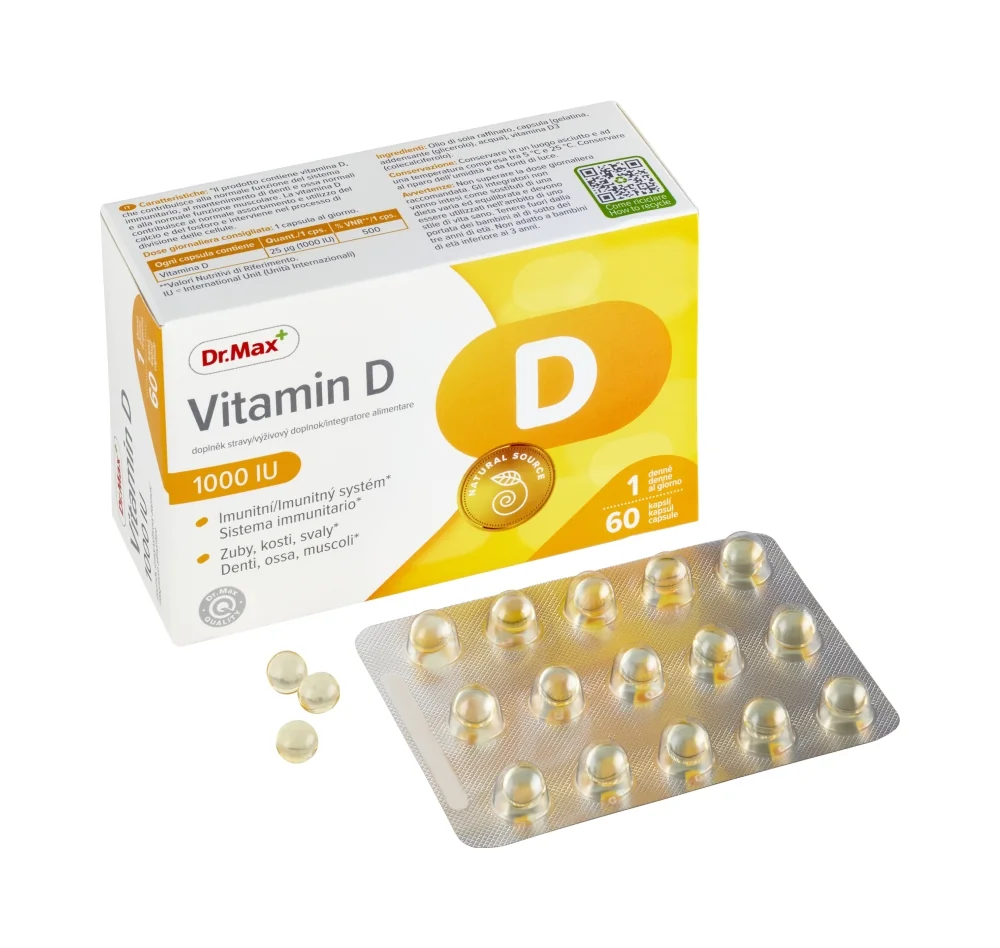 Dr. Max Vitamina D 1000Iu 60 Capsule Supporta Ossa, Denti, Muscoli e Sistema Immunitario