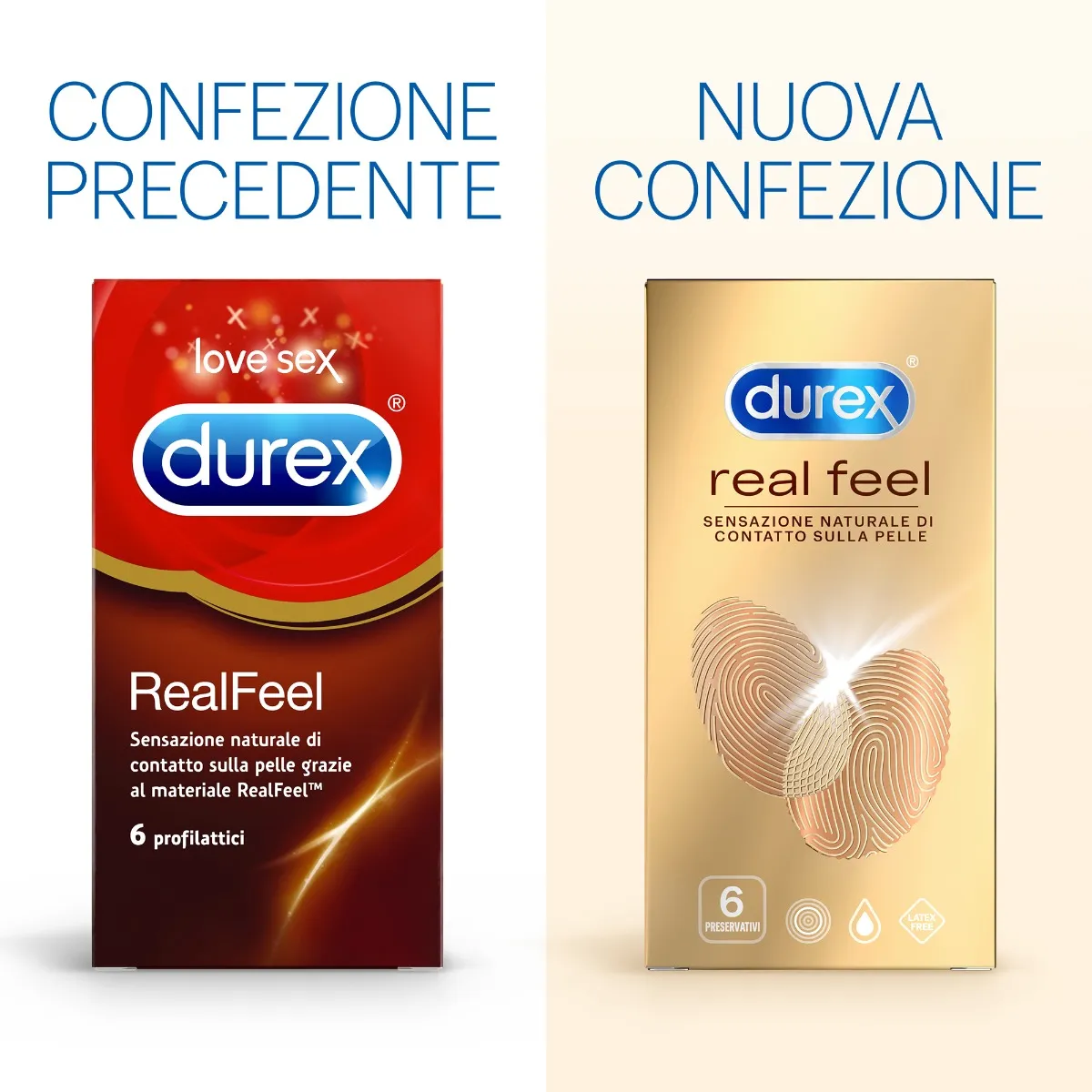 Durex Real Feel Profilattici Sottili 6 Pezzi Sensazione "Vero" Contatto