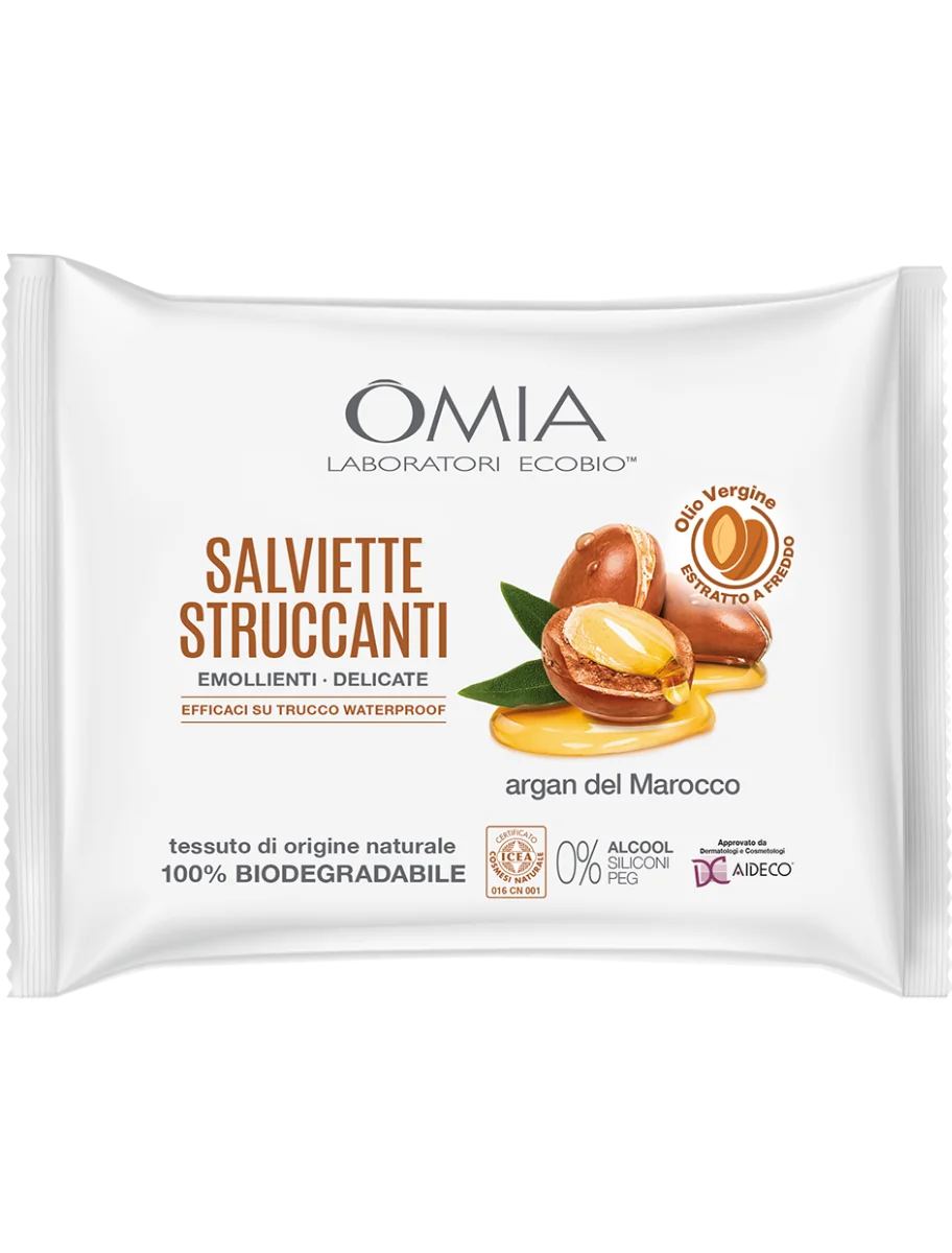 Omia Salviette Struccanti Viso Occhi Labbra All'Olio D'Argan Del Marocco 20 Pezzi