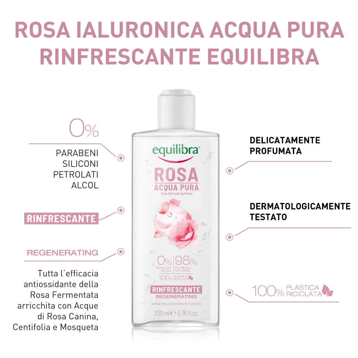 Equilibra Rosa Acqua Pura Tonificante 200 Ml Tonico Multiattivo