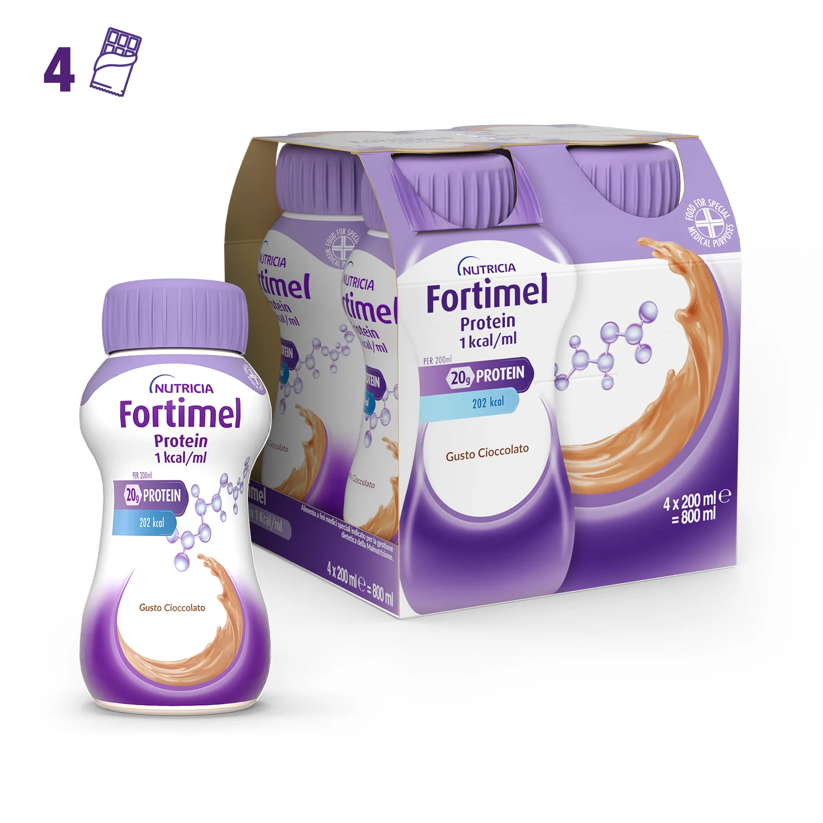 Nutricia Fortimel Protein, Iperproteico, Cioccolato, 4x200ml Bevanda Iperproteica