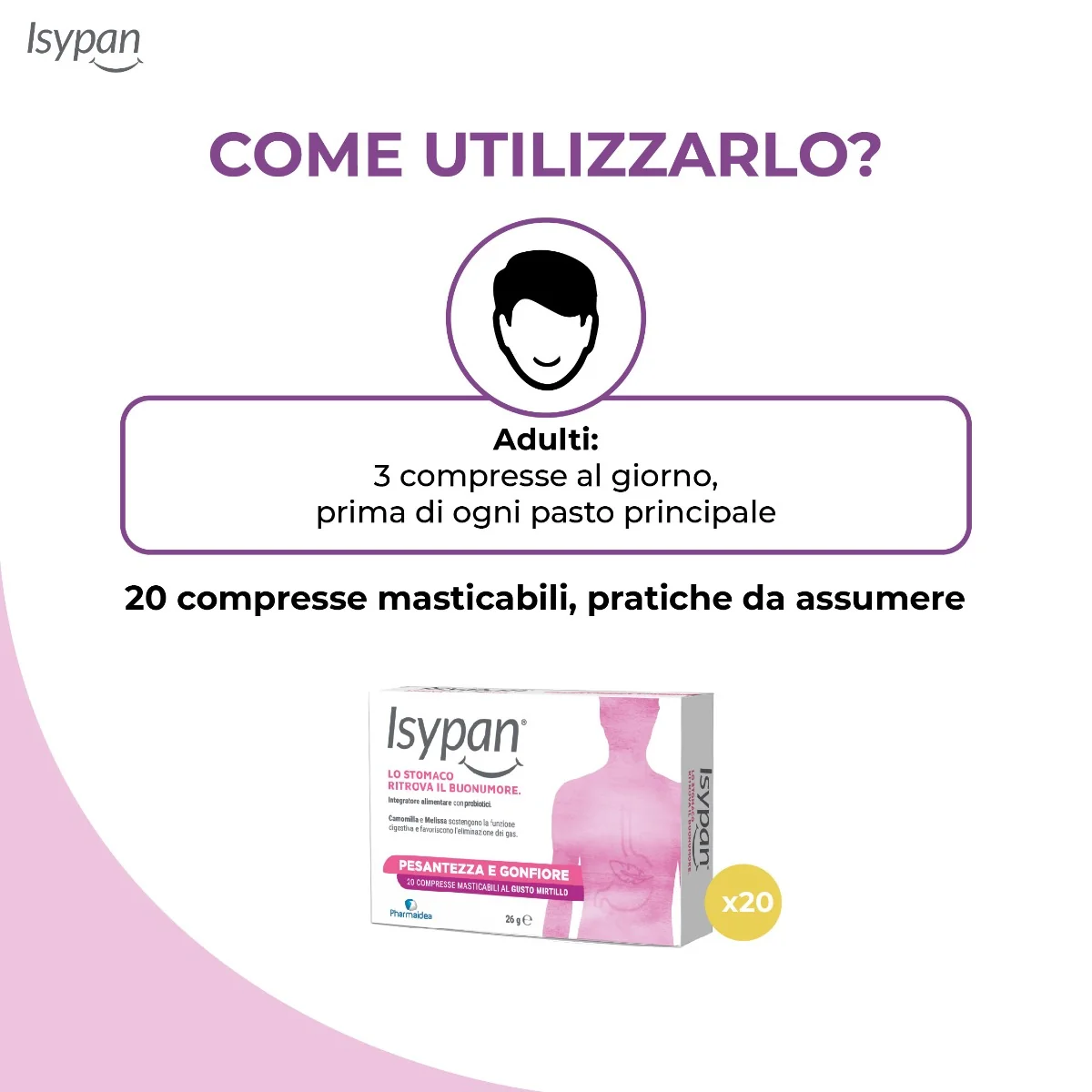 Isypan® Pesantezza E Gonfiore 20 Compresse Masticabili Prodotto per Gonfiore