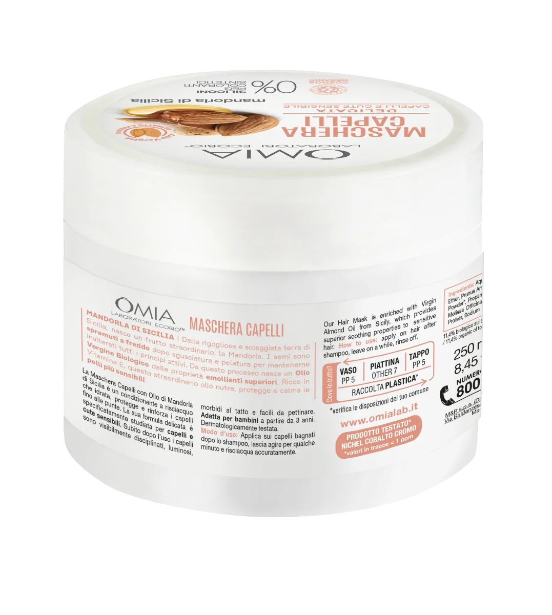 Omia Maschera Capelli Mandorla 250 ml Idrata, Protegge e Rinforza