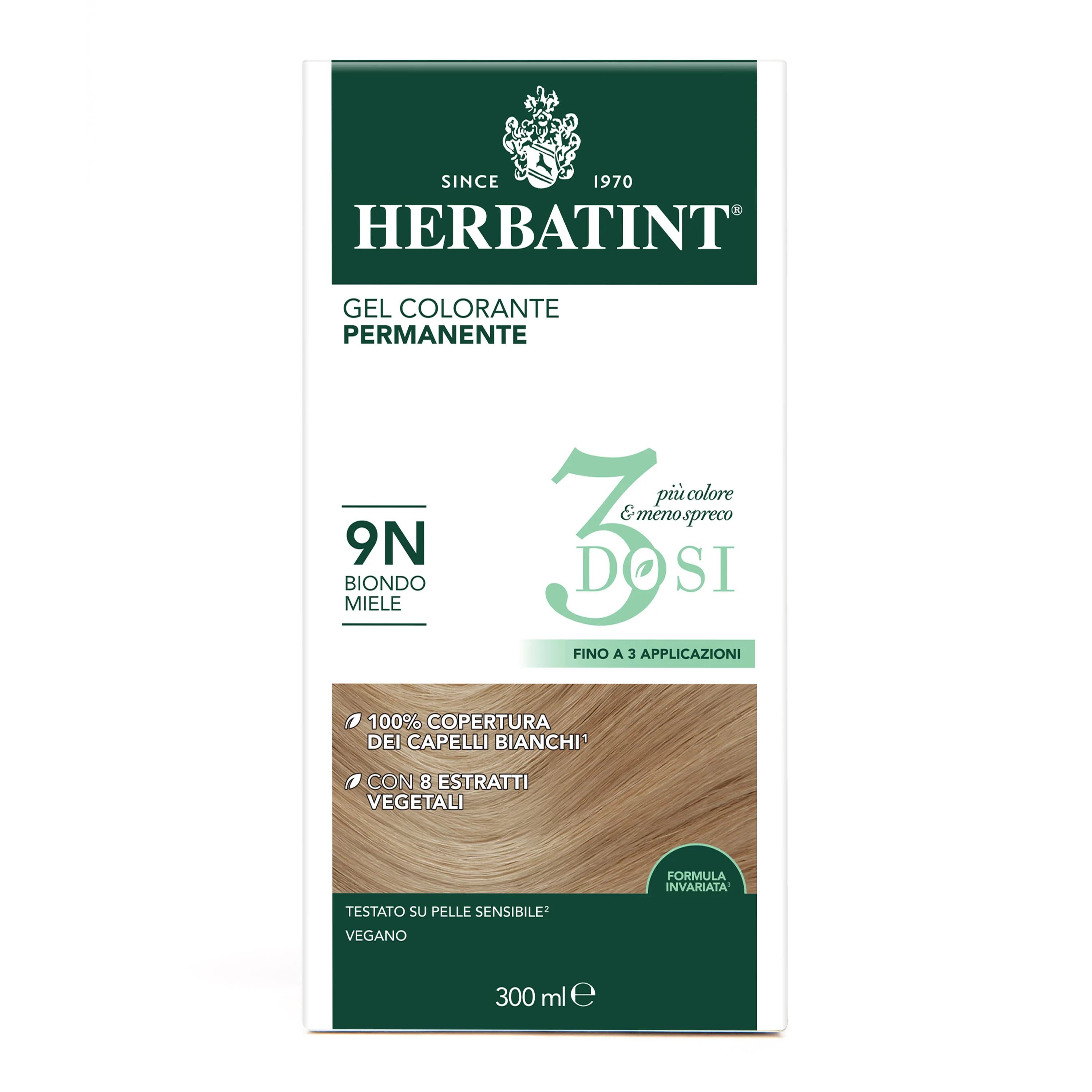 Herbatint Tintura Capelli Gel Permanente 3Dosi 9N Biondo Miele 300 ml