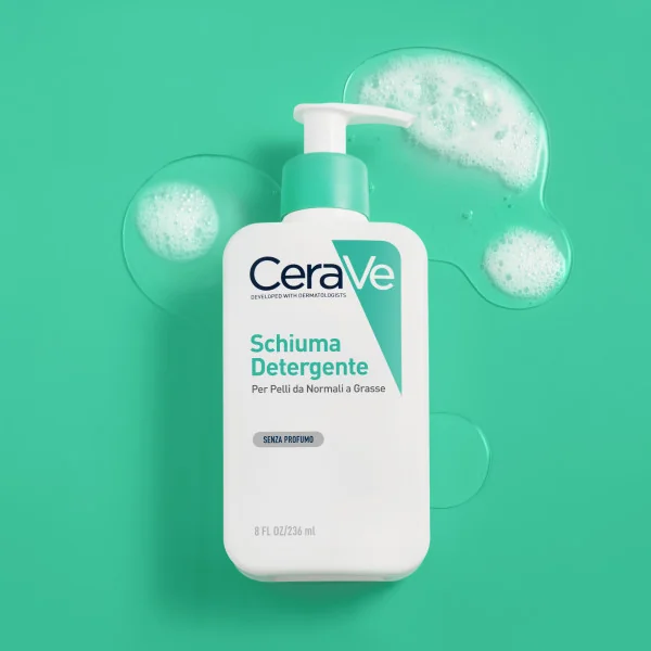 Cerave Schiuma Detergente Viso 236 Ml Detergente Viso studiato per la Pelle da normale a grassa