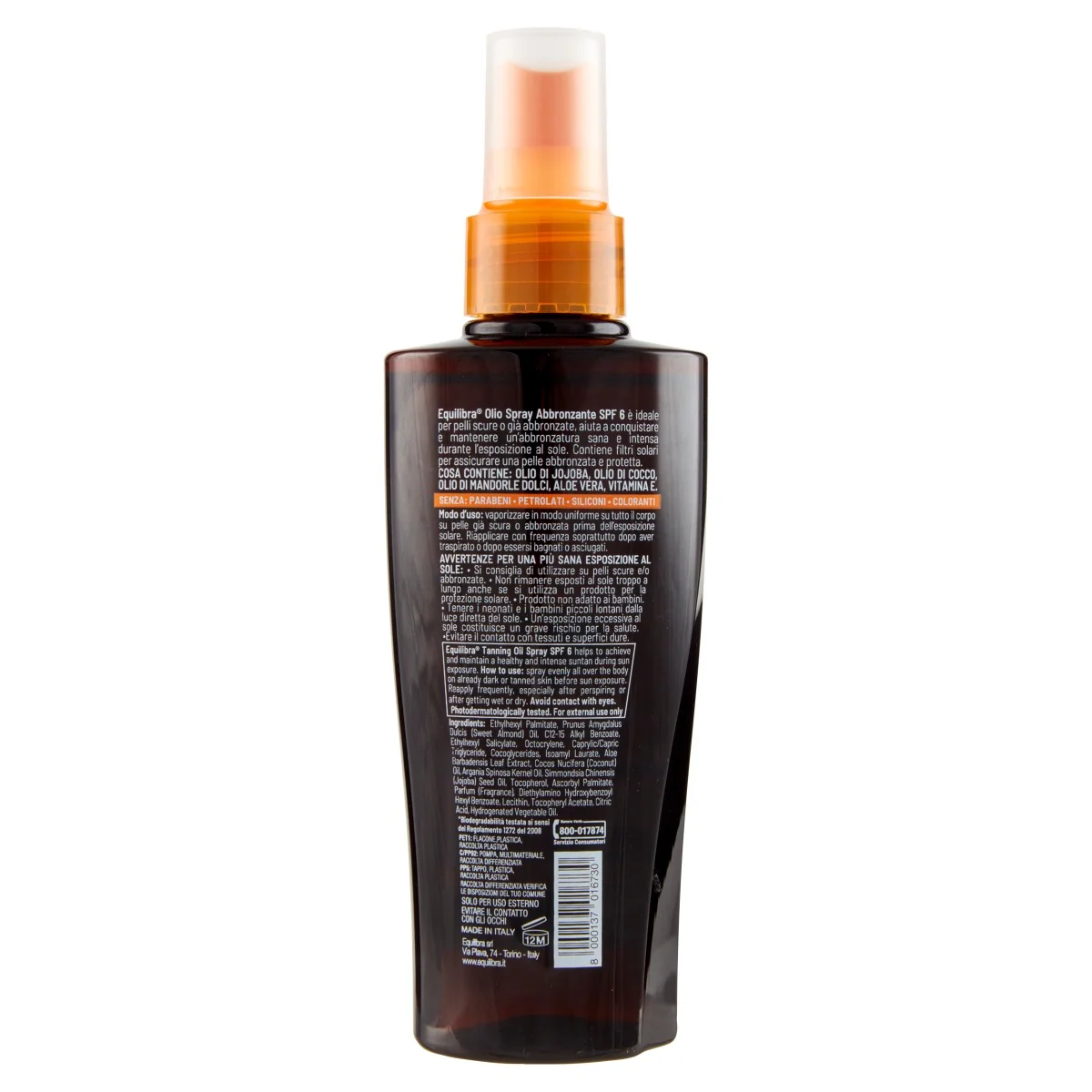 Equilibra Olio Spray Abbronzante Spf 6 150 ml Consolidamento dell'Abbronzatura