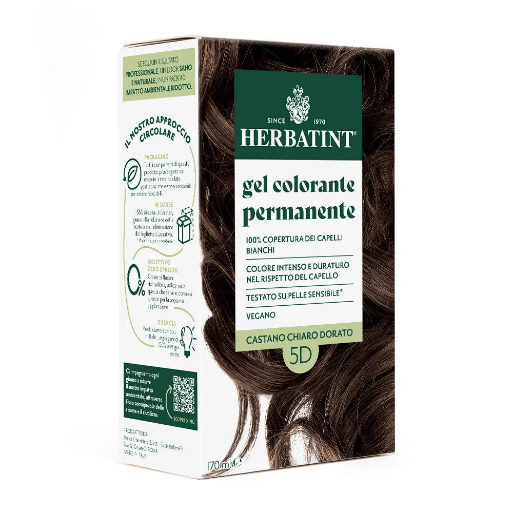 Herbatint Gel Colorante Permanente 5D Castano Chiaro Dorato 170 Ml Colore Intenso e Duraturo