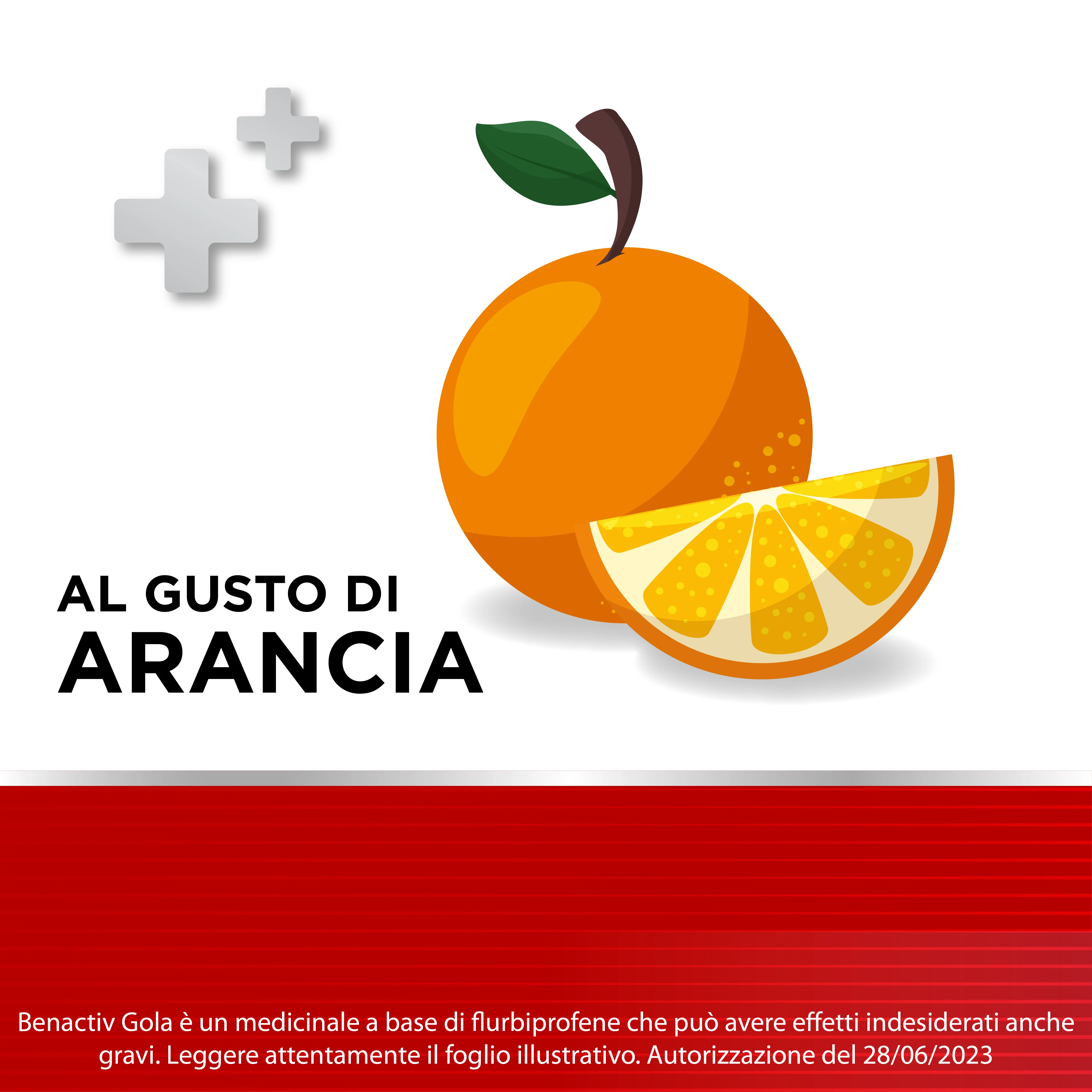 Benactiv Gola Pastiglie Senza Zucchero Gusto Arancia Flurbiprofene 16 Pastiglie Flurbiprofene per Infiammazione Orofaringea