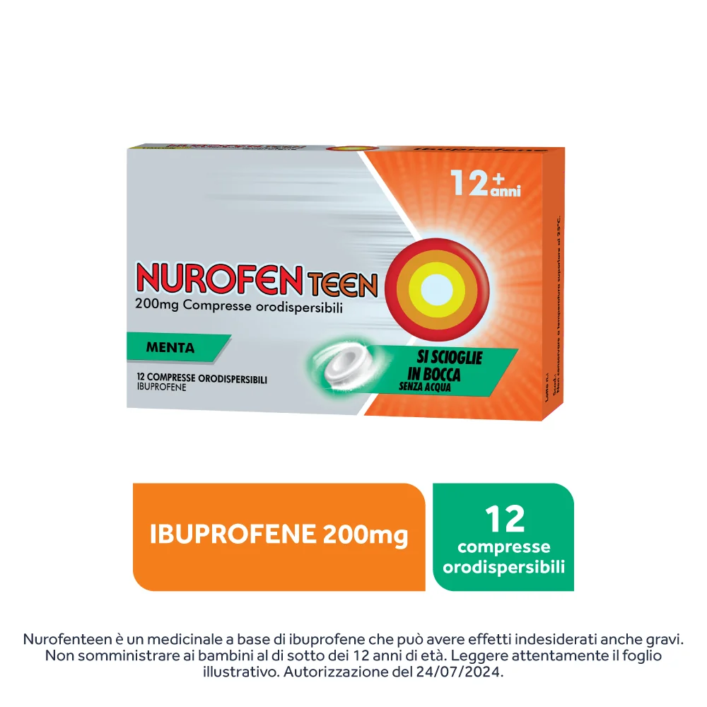 Nurofenteen 200 mg Ibuprofene Analgesico Menta 12 Compresse Orodispensabili Antinfiammatorio