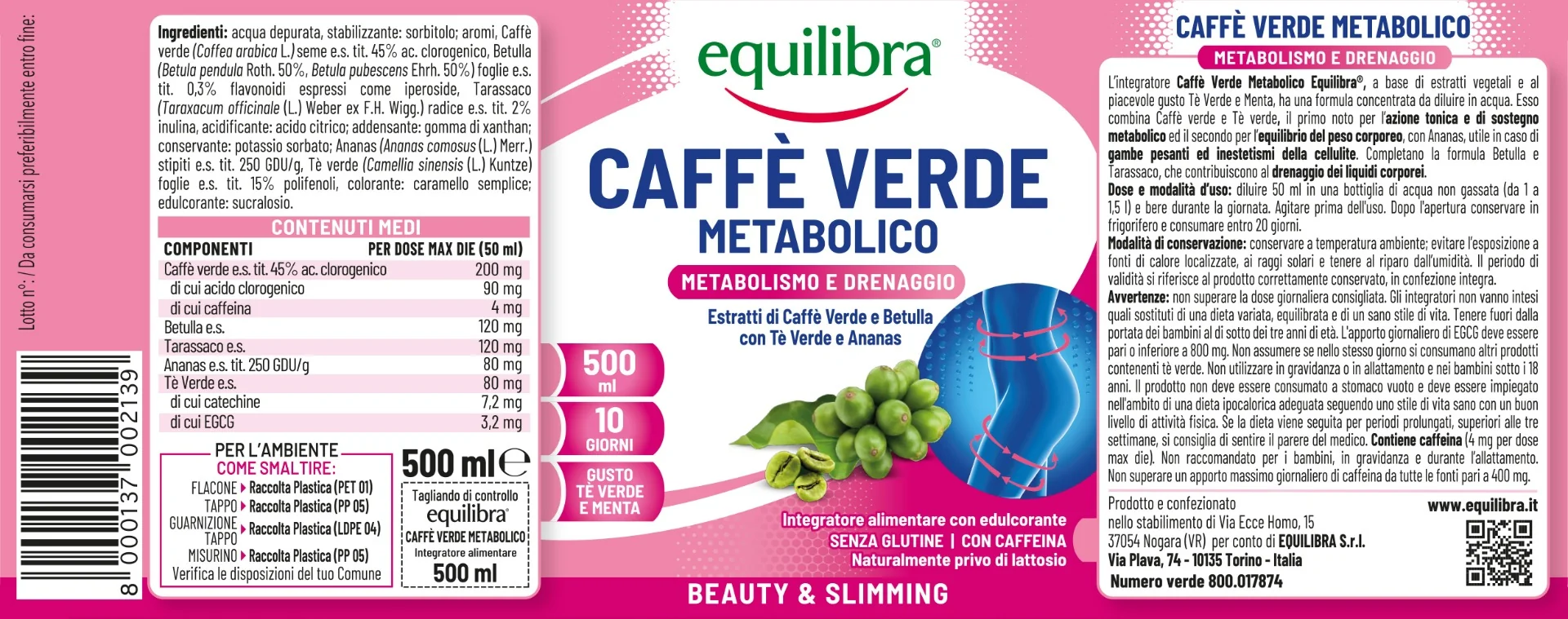 Equilibra Caffè Verde Metabolico 500 ml Di sostegno al metabolico
