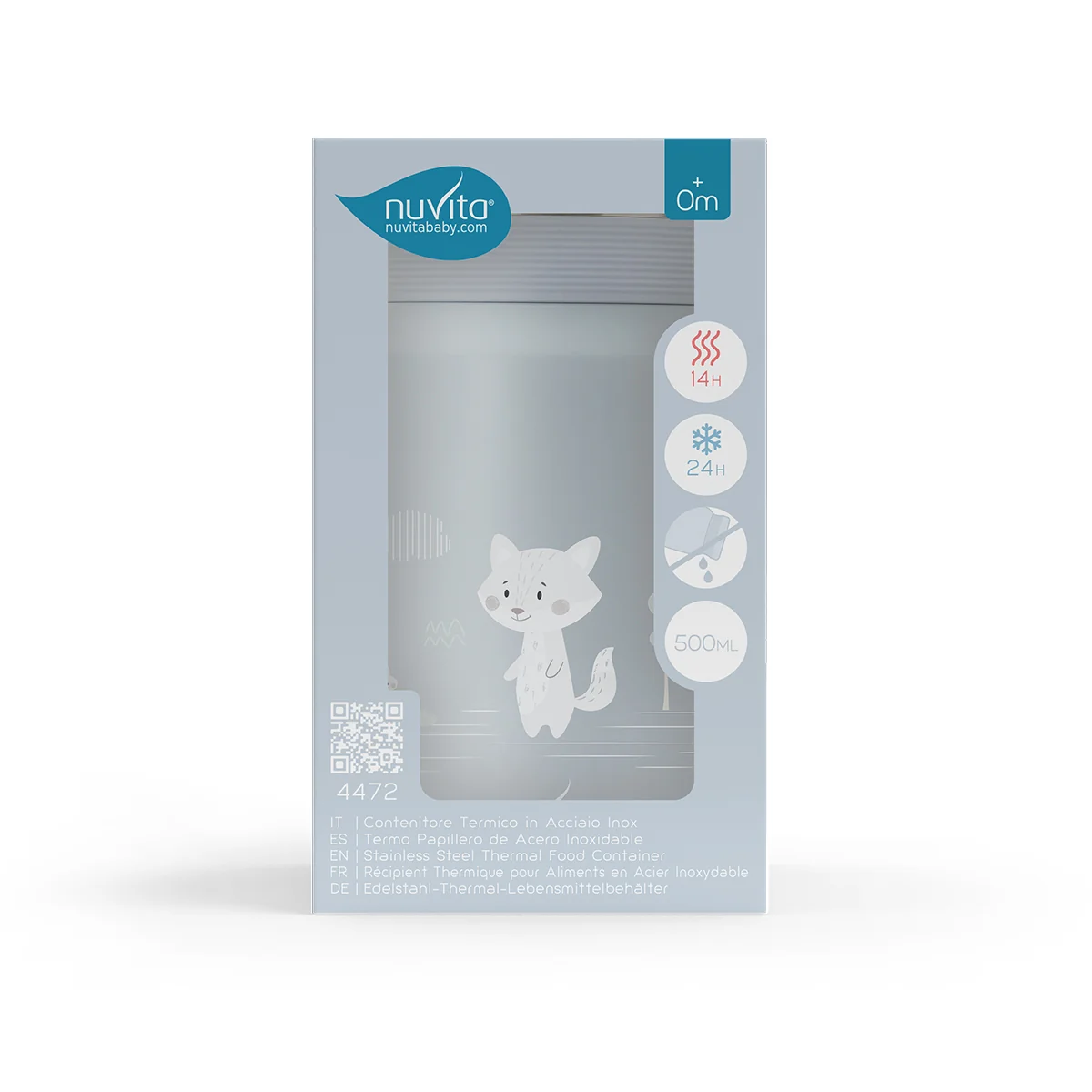 Nuvita Contenitore Termico Acciaio Inox Cibi Liquidi/Solidi Azzurro 500 ml Chiusura Ermetica per Pappe e Brodo