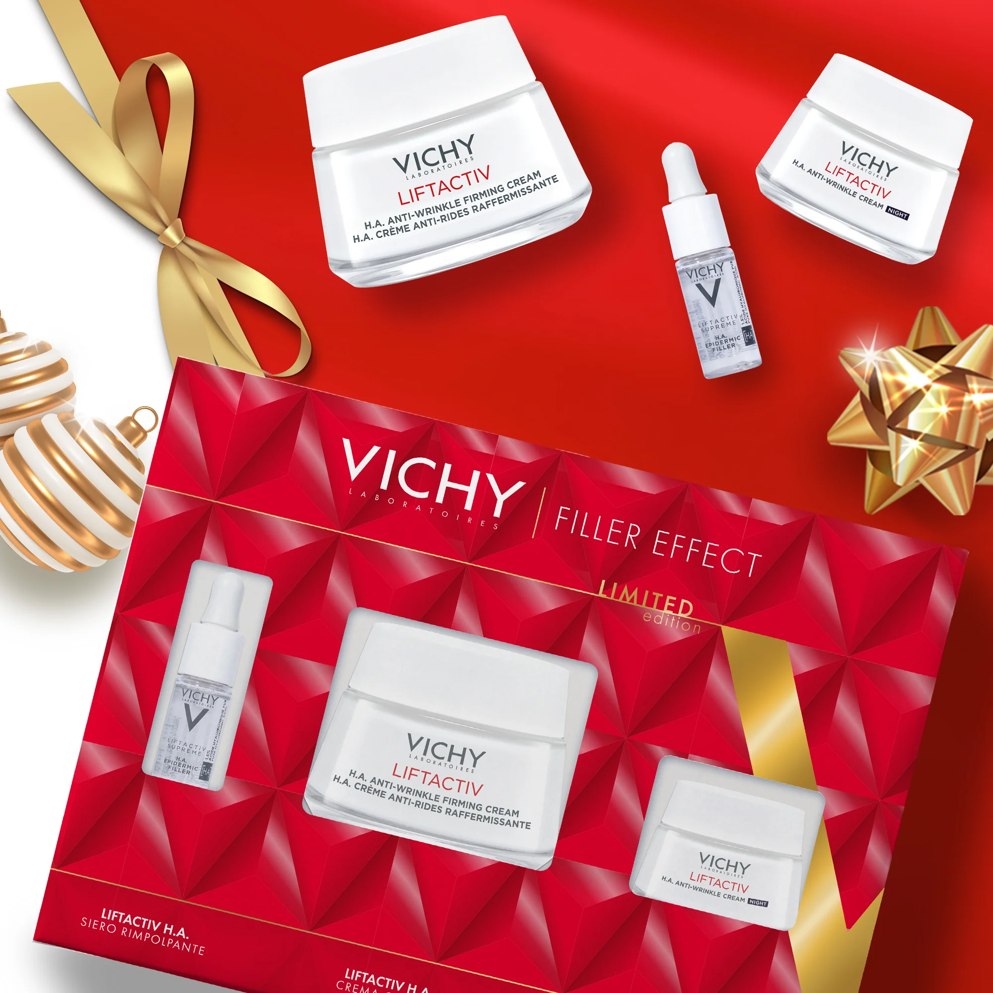 Cofanetto Liftactiv H.A. Crema Giorno 50 ml + Siero H.A. Epidermic Filler 10 ml + Liftactive Supreme Notte 15 ml Effetto filler