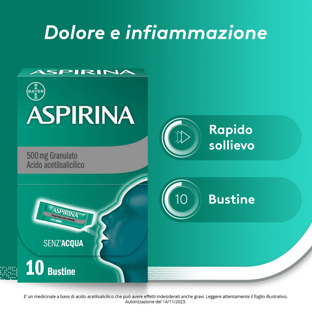 Aspirina in Granuli Antidolorifico 10 Bustine Mal di Testa