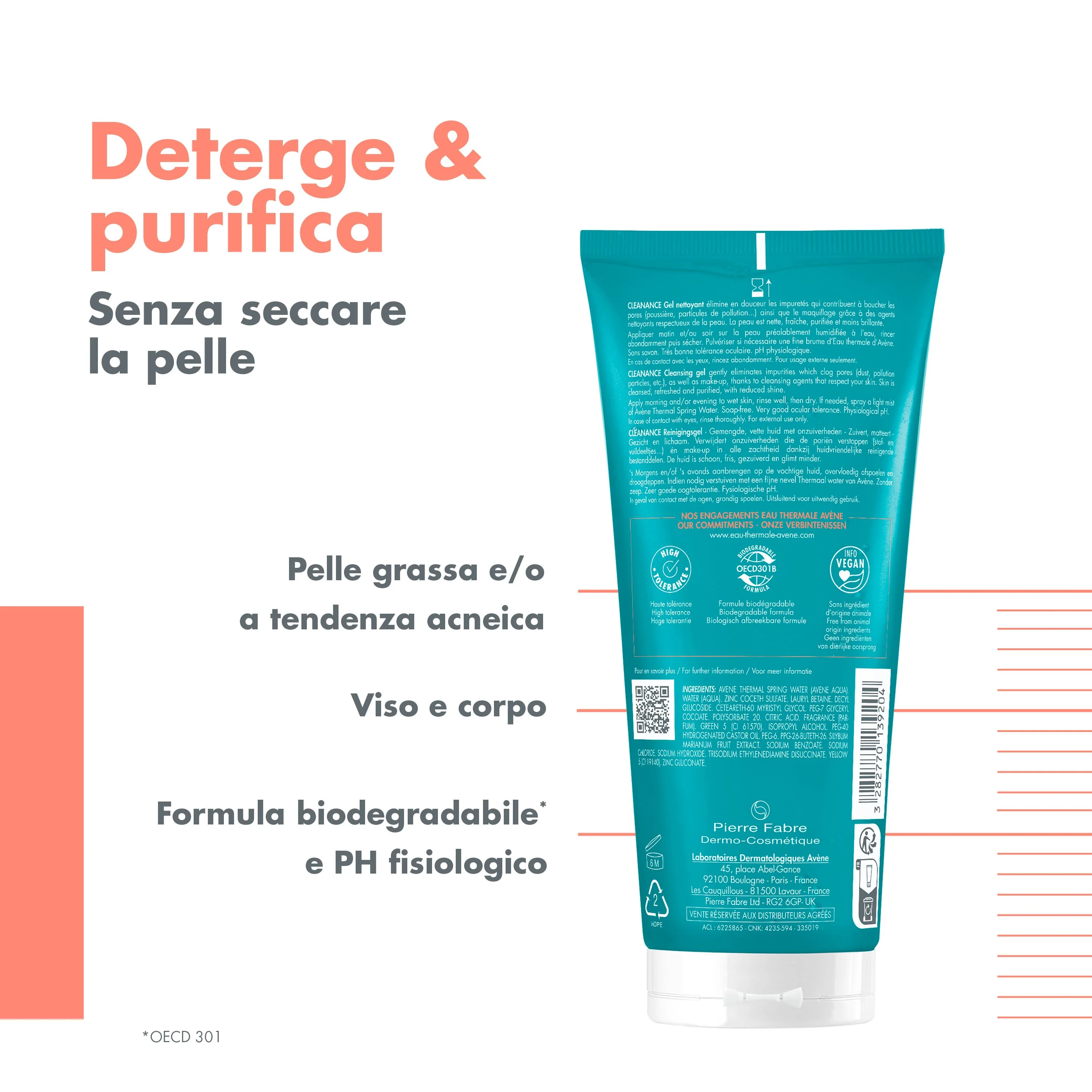 Avene Cleanance Gel Detergente Pelle Sensibile e con Tendenza Acneica 200 ml Pelle Sensibile