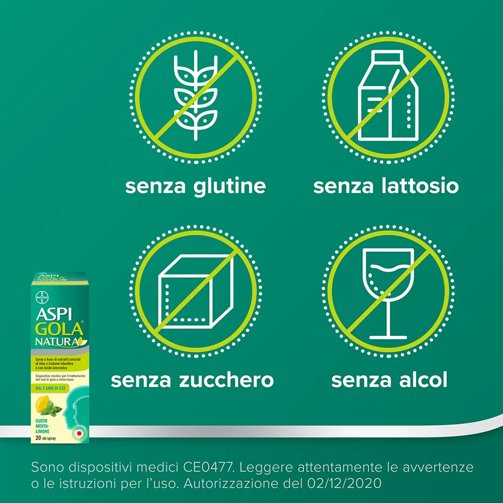 Aspi Gola Natura Spray Menta Limone 20ml Mal di Gola e Tosse