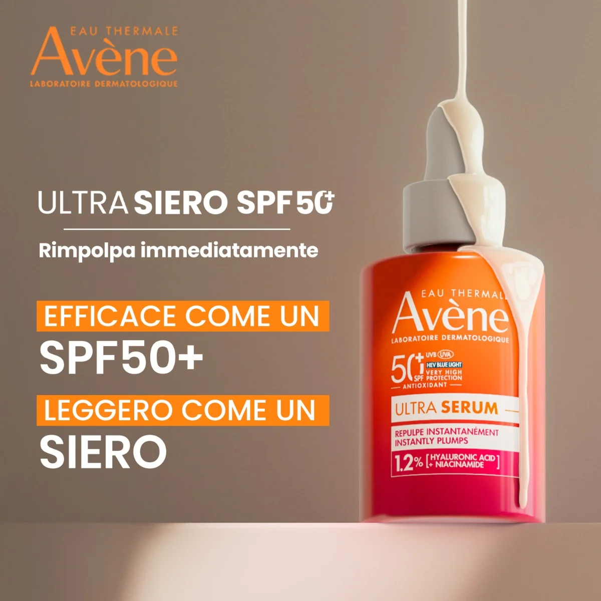 Avene Eau Thermale Avene Solare Ultra Siero Rimpolpa Immediatamente SPF 50+ 30 Ml Ultra Leggera