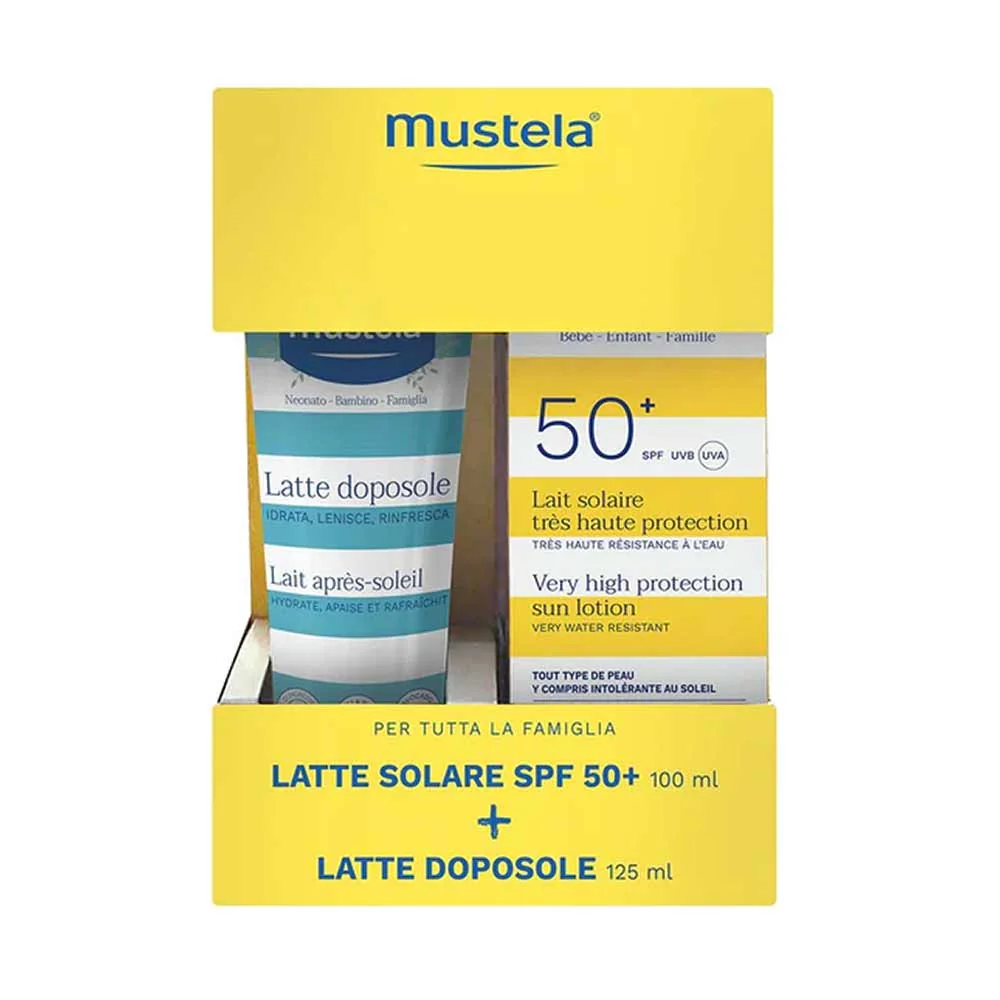 Mustela Latte Solare 50+ 100 Ml + Latte Doposole 125Ml Bipack Kit Protezione Bambino