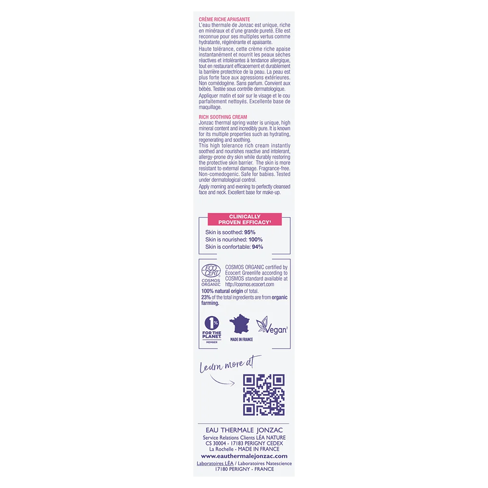 Jonzac Crema Ricca Alta Tolleranza Reactive 40 Ml Pelli Intolleranti a Tendenza Allergica