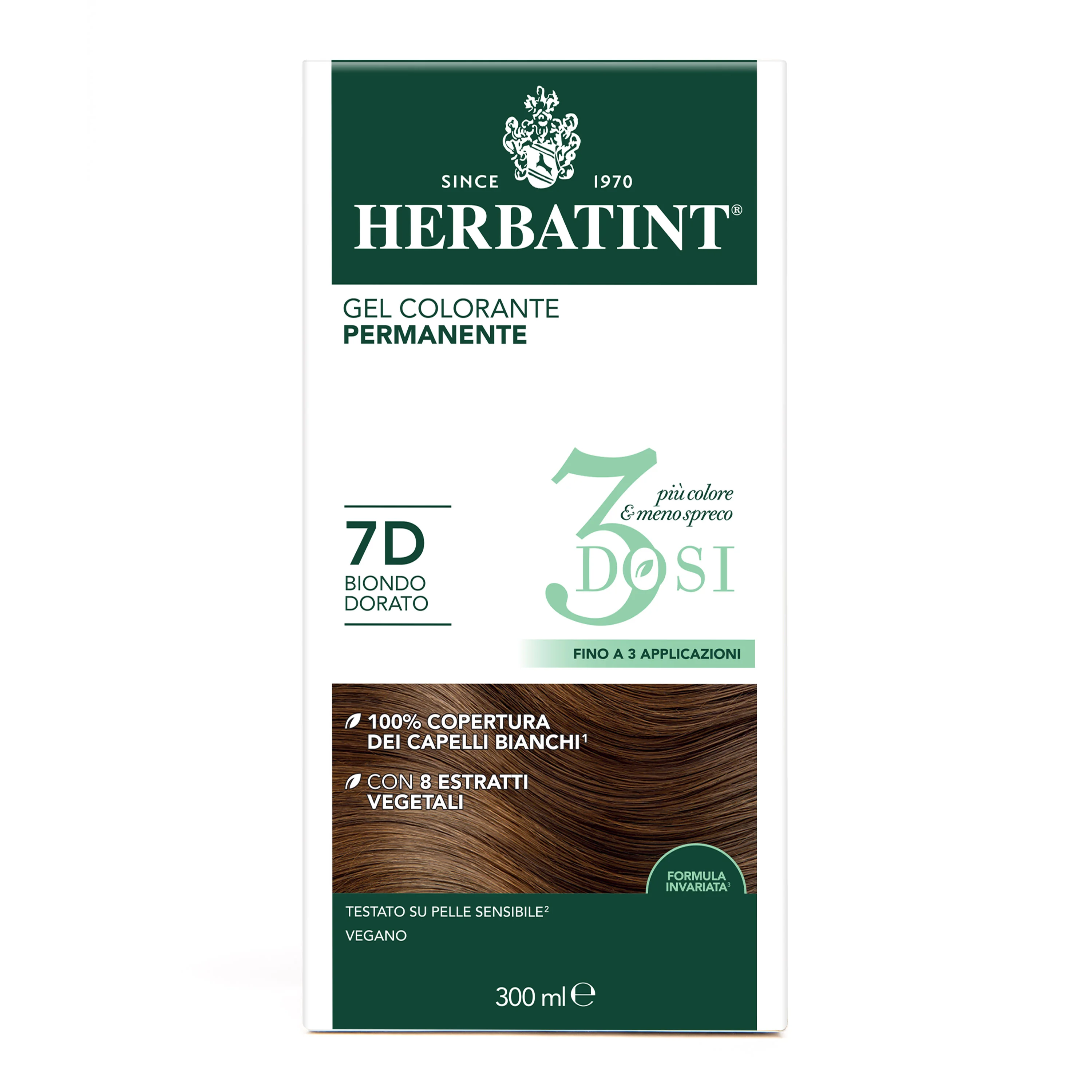 Herbatint Tintura Capelli Gel Permanente 3Dosi 7D Biondo Dorato 300 ml 
