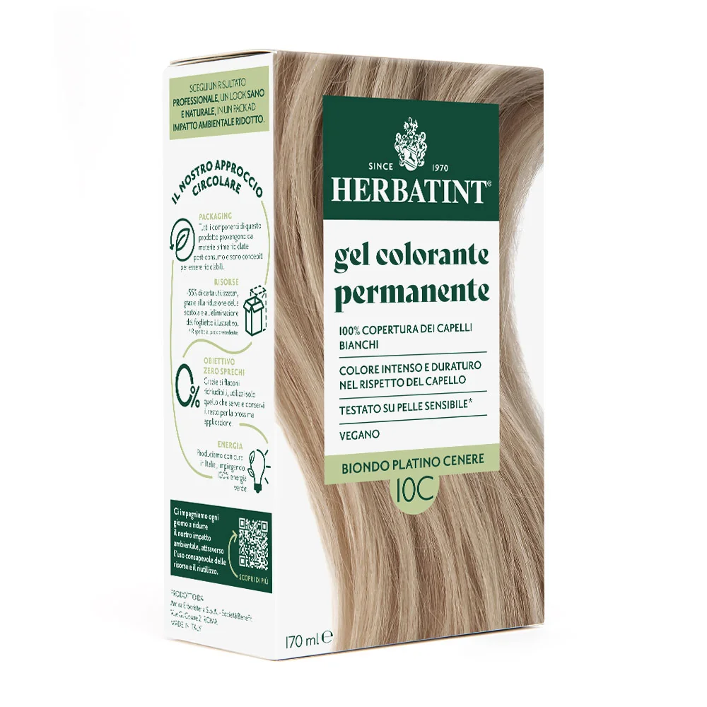Herbatint Gel Colorante Permanente 10C Biondo Platino Cenere 170 Ml Colore Intenso e Duraturo