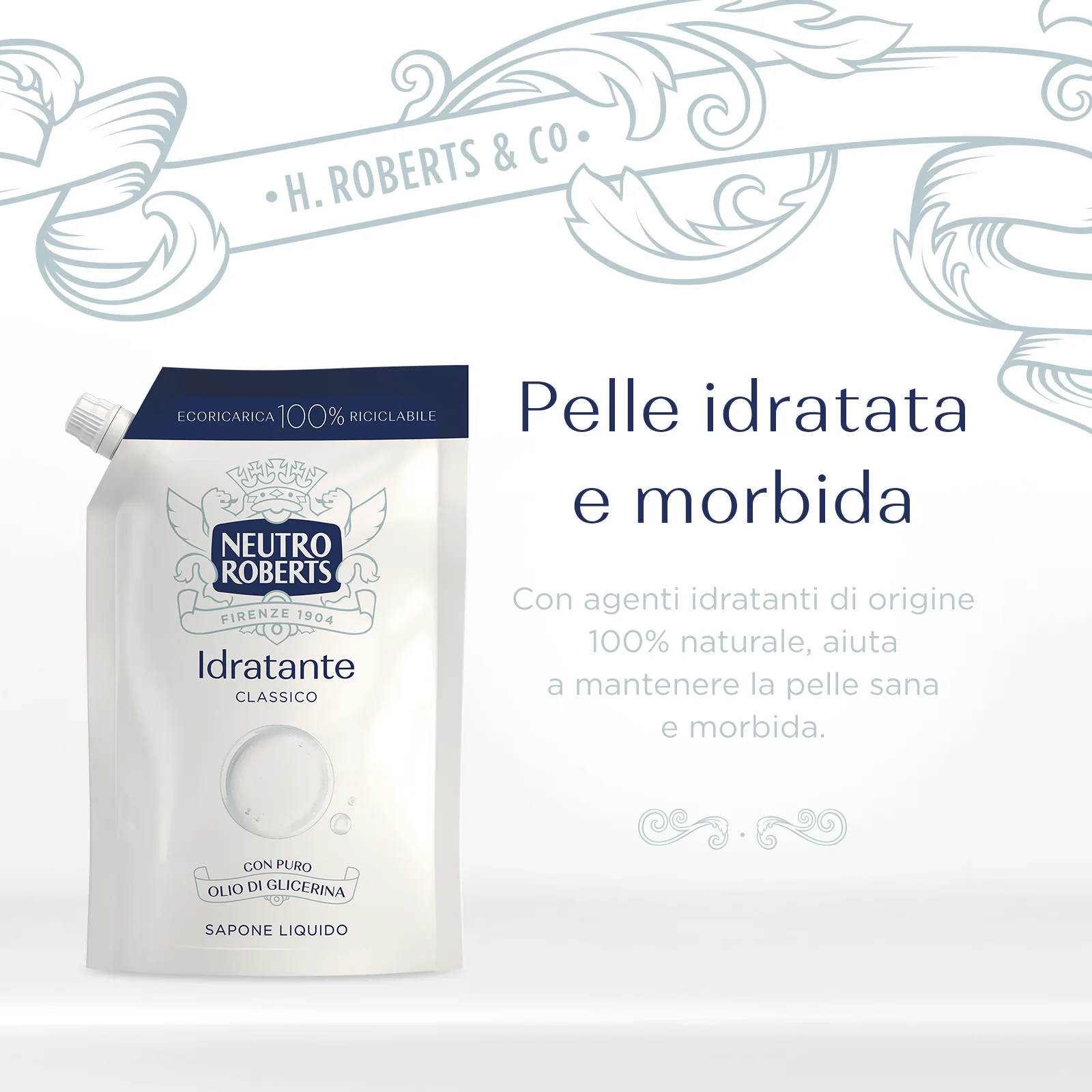 Neutro Roberts Sapone Liquido Ecopouch Idratante 400 ml Con Glicerina di Origine 100% Naturale