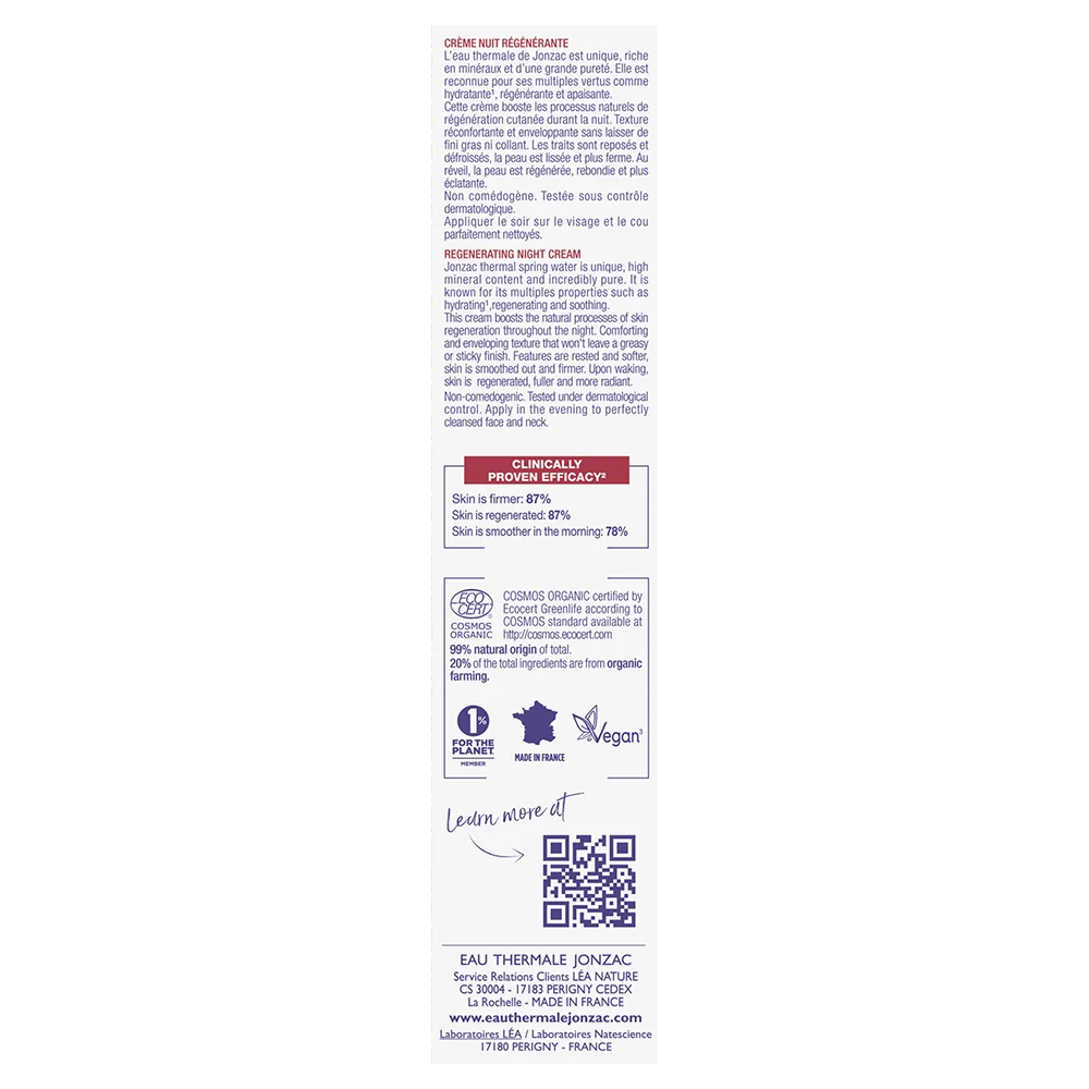 Jonzac Crema Notte Anti Age Sublimactive 40 Ml Levigante su Rughe e Linee Sottili